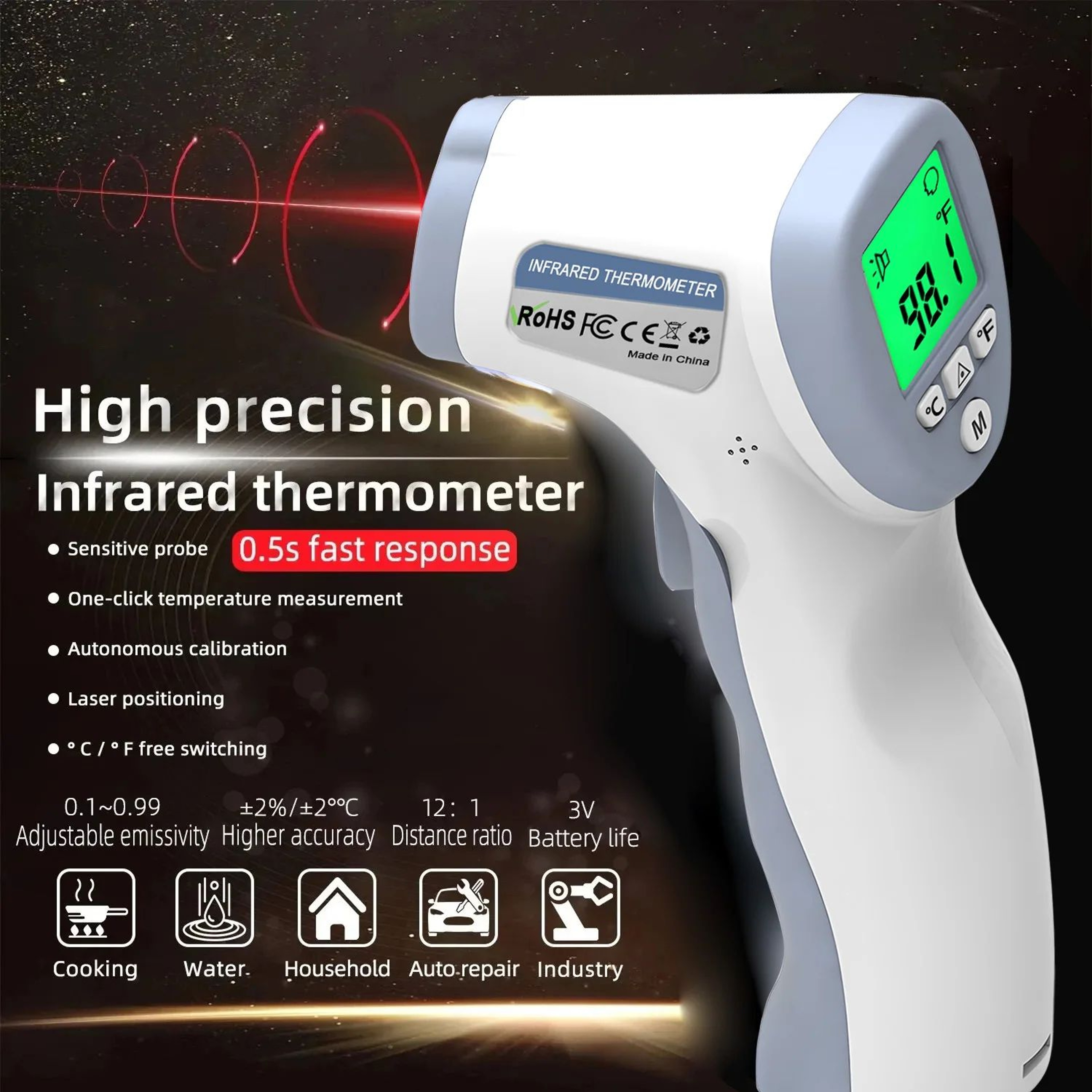 Non Contact Infrared Thermometer Laser Temperature Meter 8