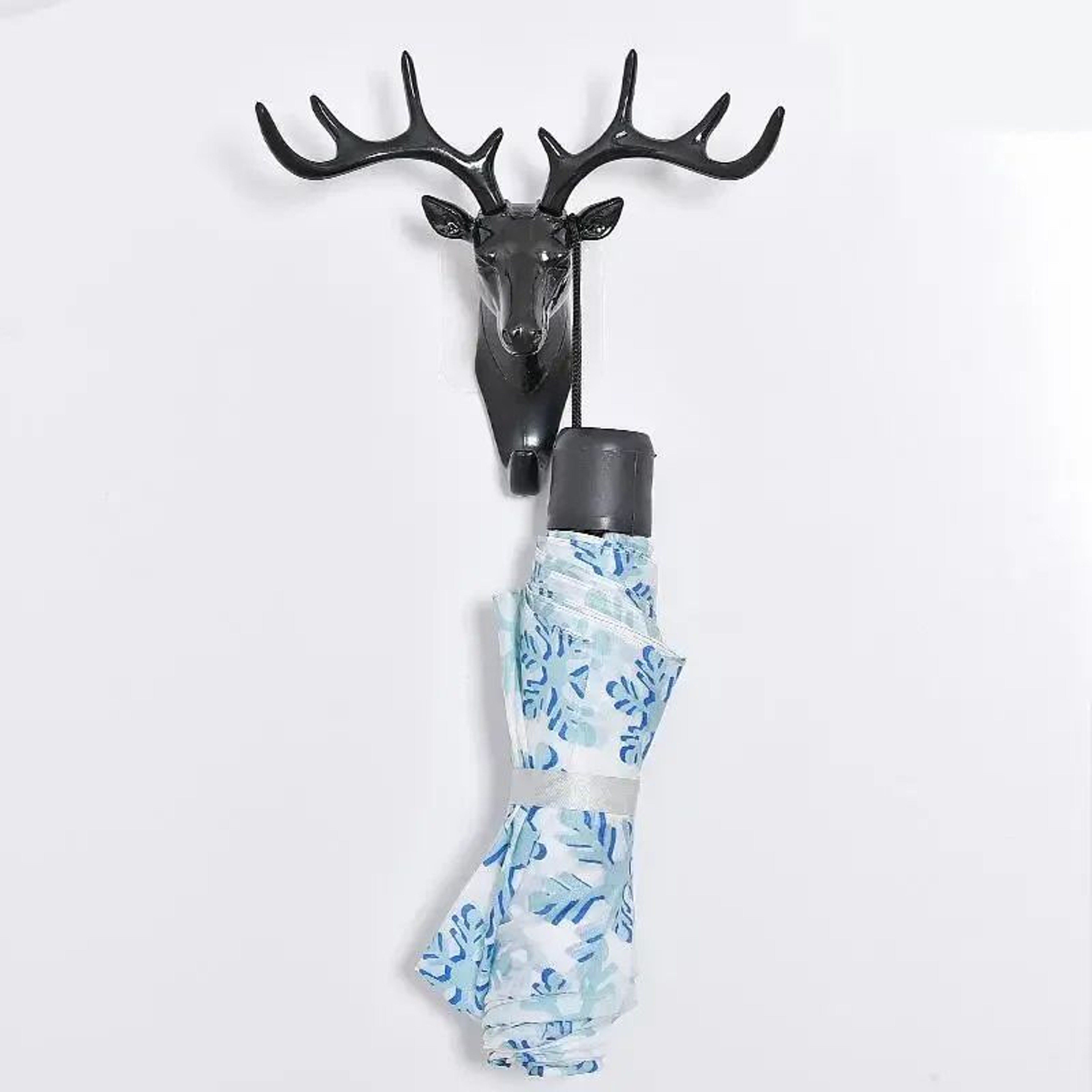 Black Vintage Deer Head Wall Hook Antler Hanger Rack 3