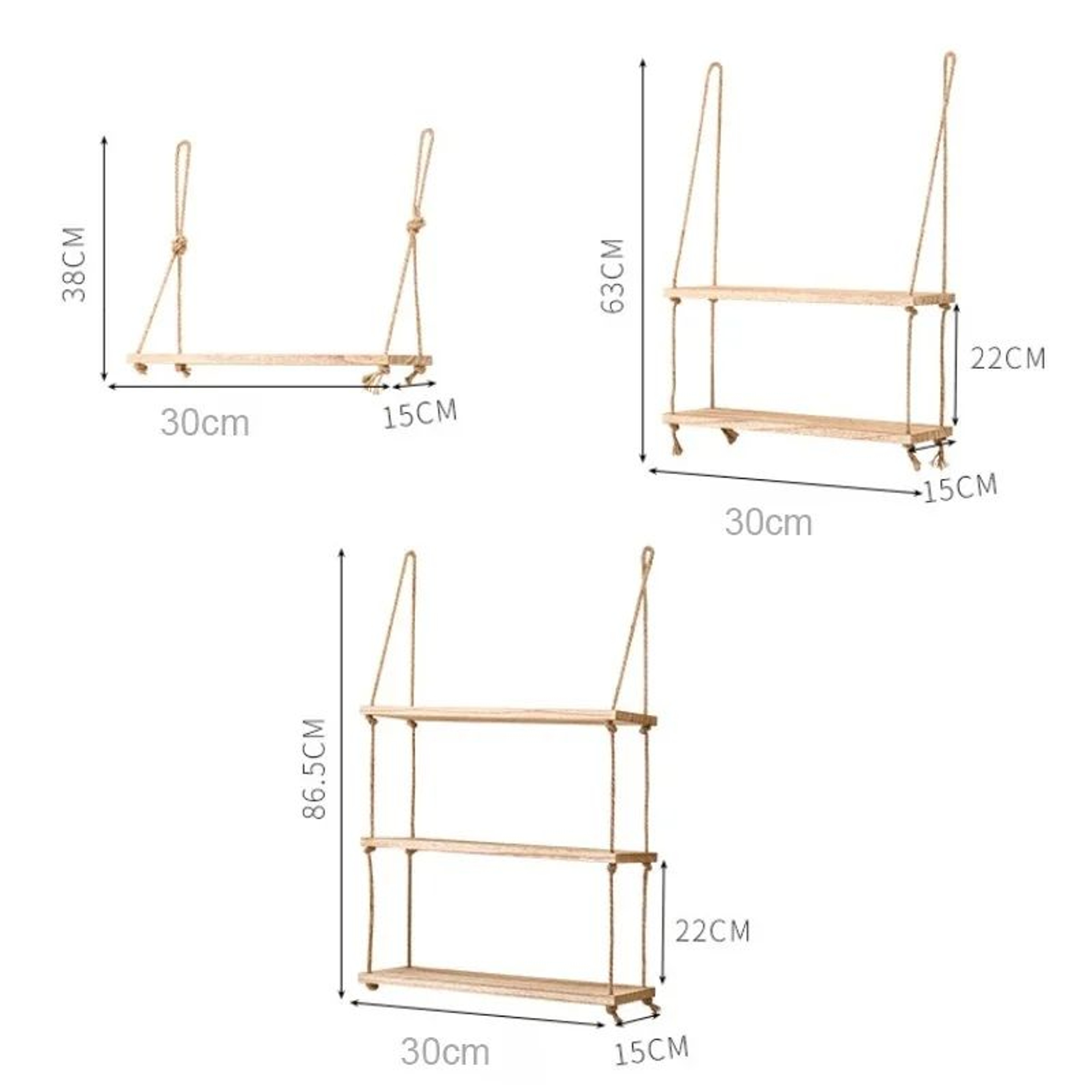 Wooden Hanging Floating Shelf With Rope Decor 4