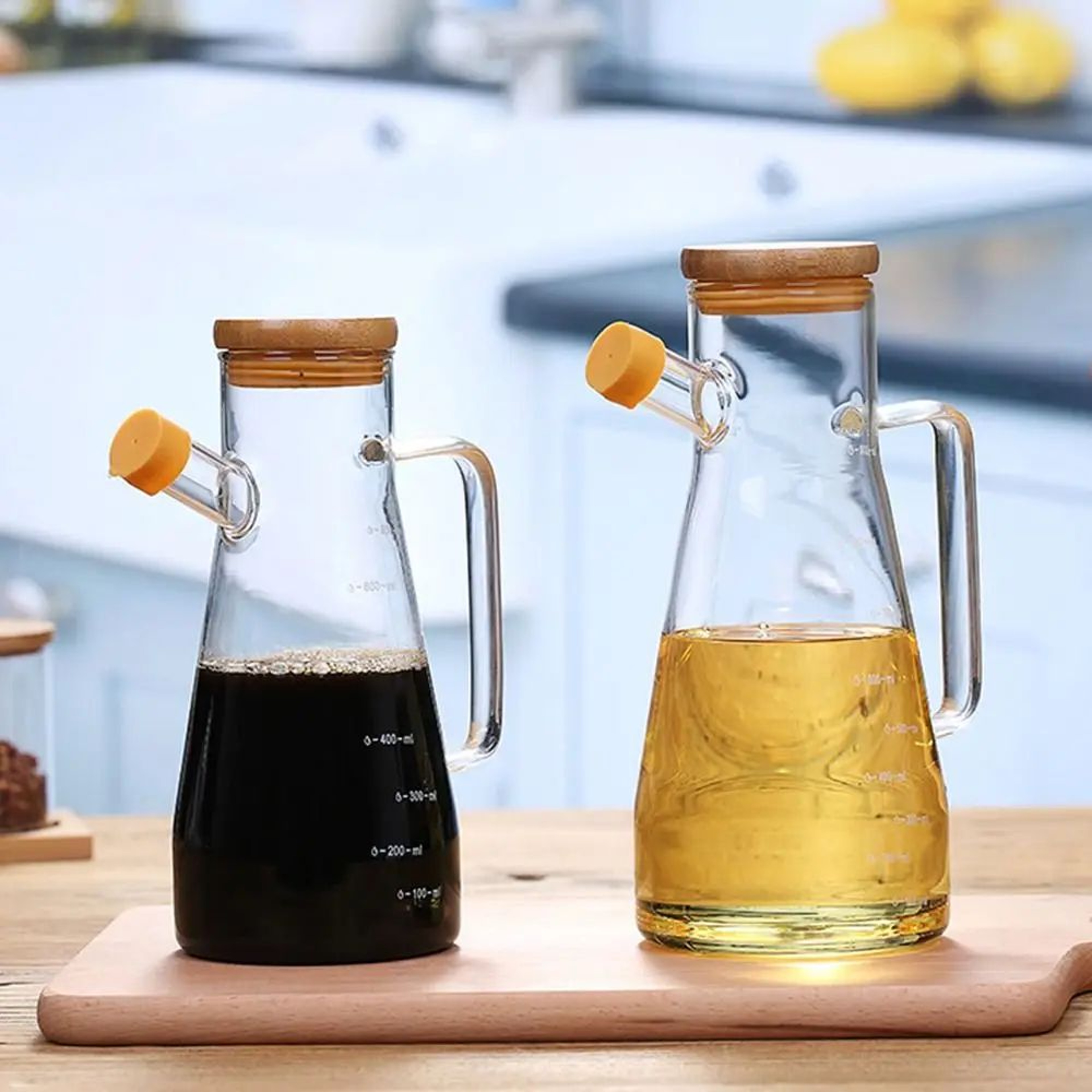 Glass Oil Dispenser Bottle With Handle And Scale 0