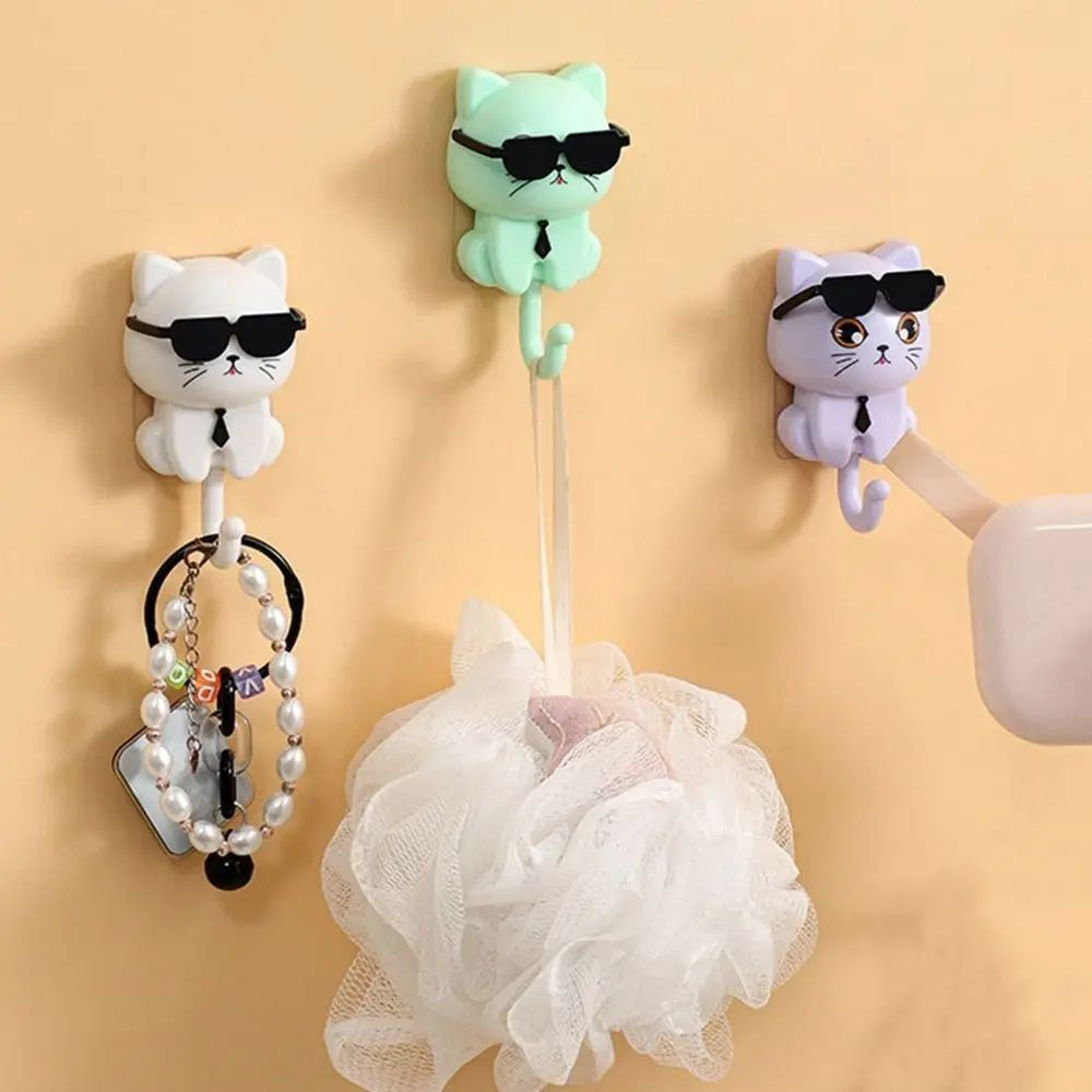 Cartoon Cat Wall Hooks Waterproof Decorative Sticky Hooks 0