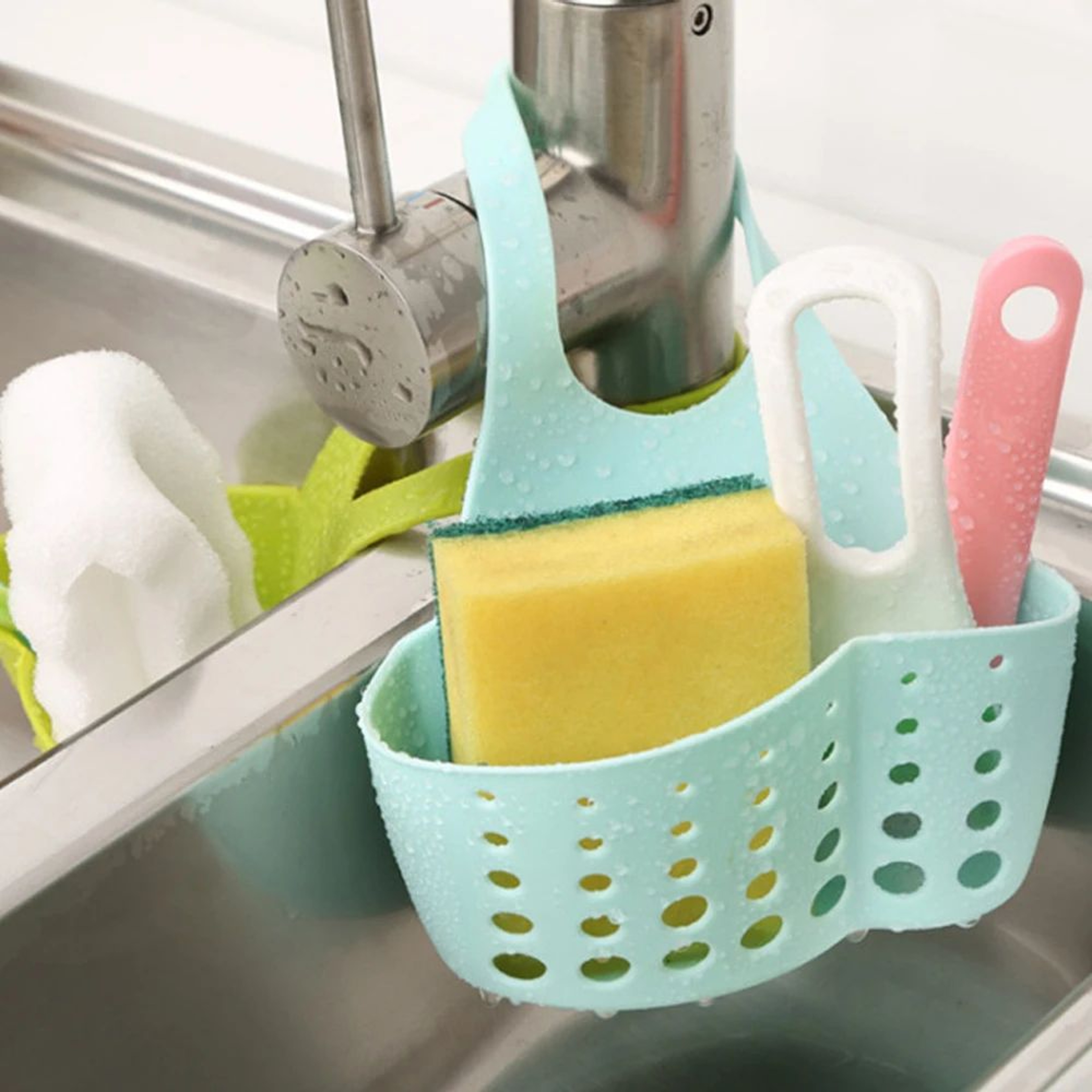 Faucet Hanging Sink Shelf Sponge Soap Drain Holder 2