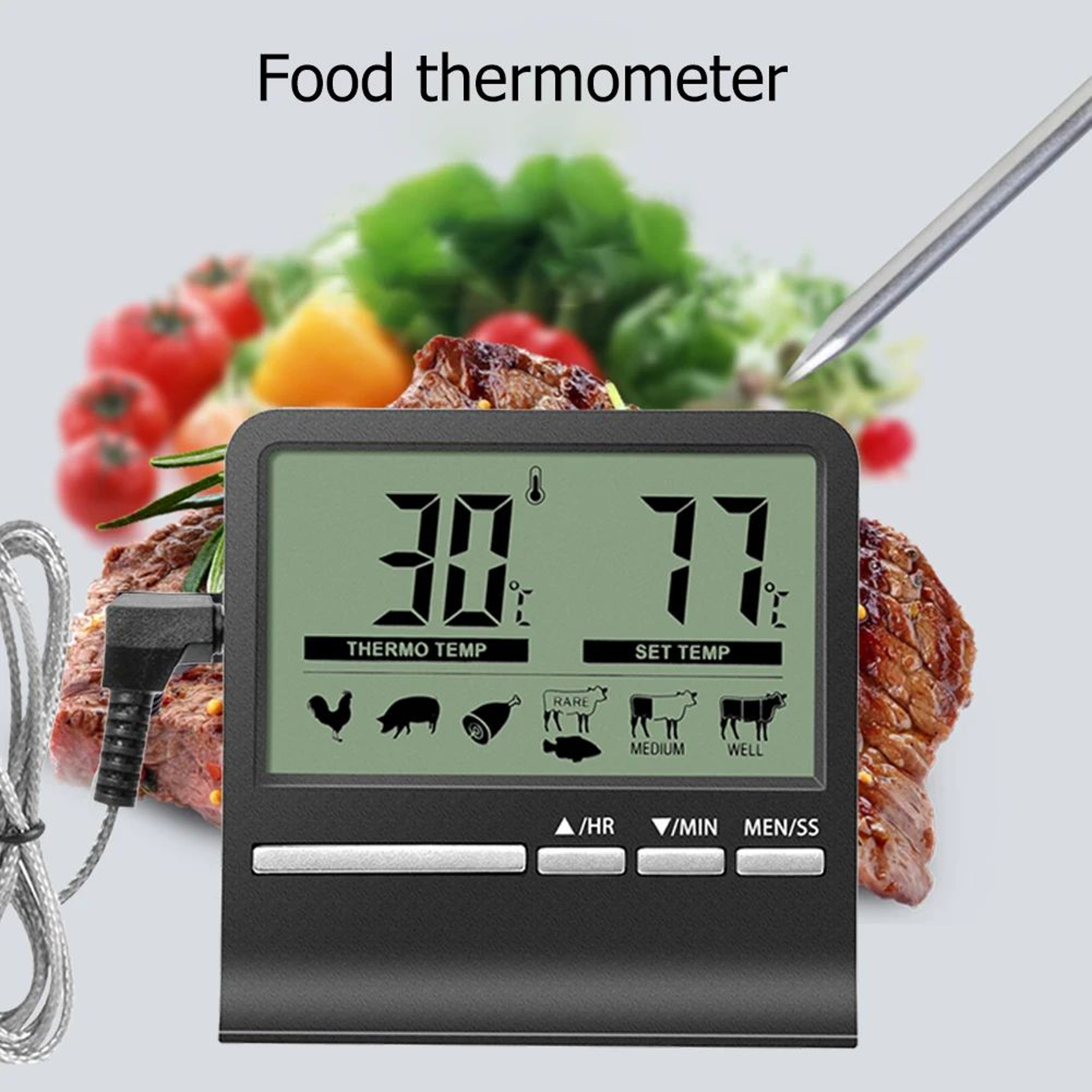 Digital Food Thermometer With Probe And LCD Display 2