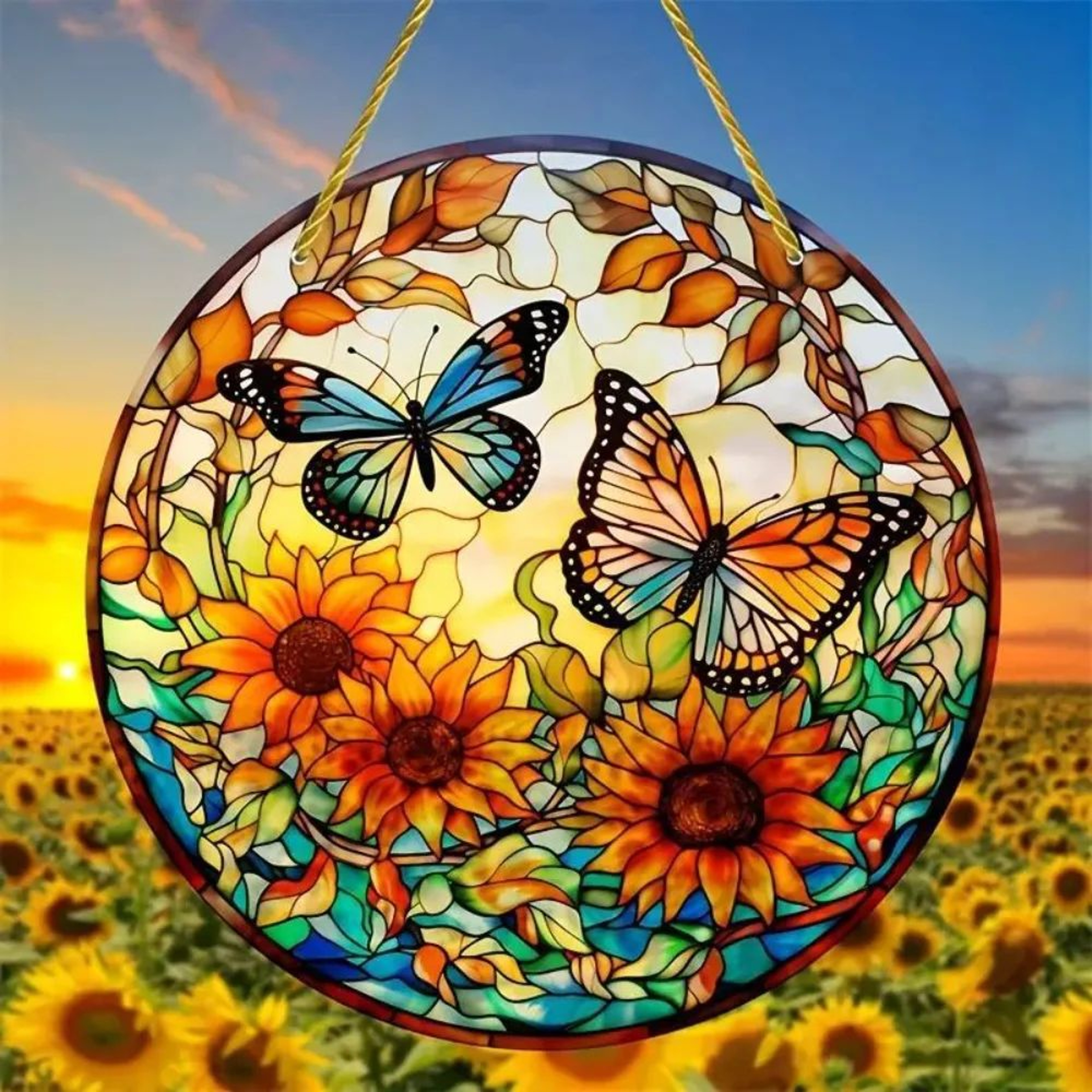 Butterfly Stained Suncatcher Round Acrylic Window Hanging Decor 1