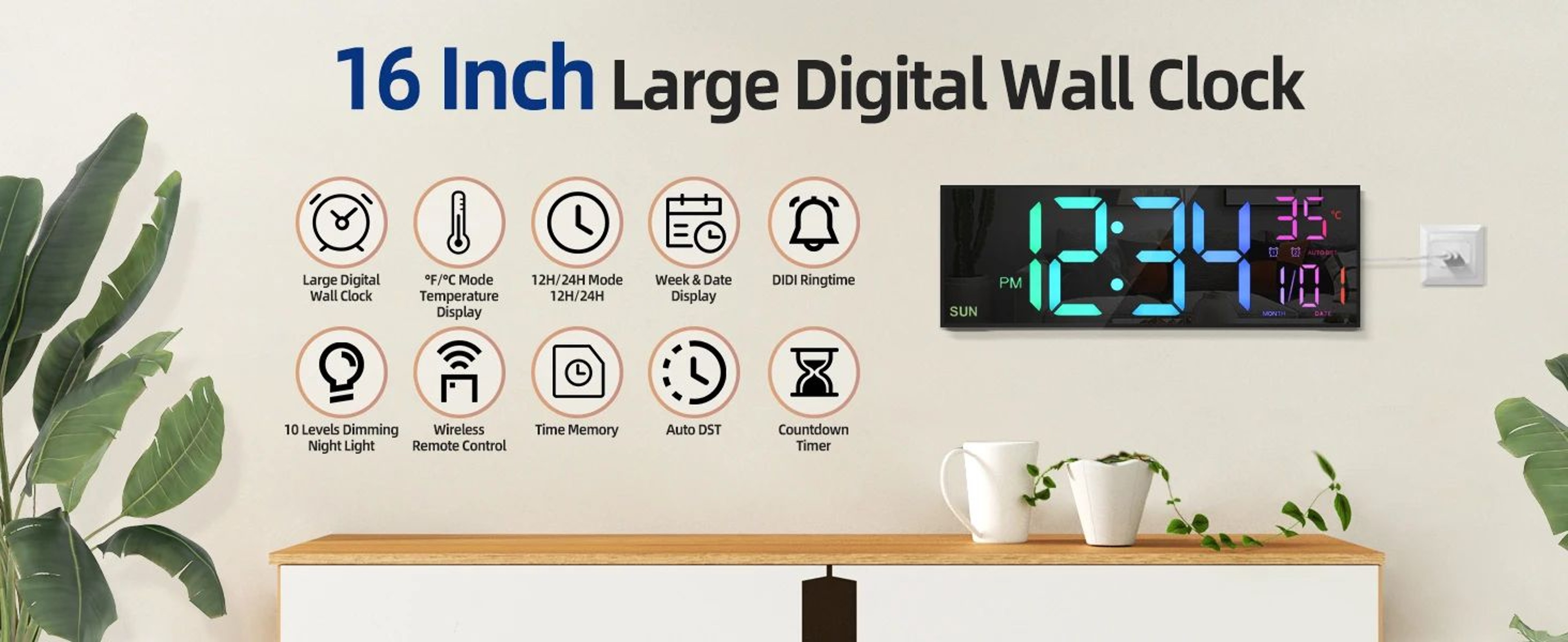 Large LED Digital Wall Clock With Remote Control 6