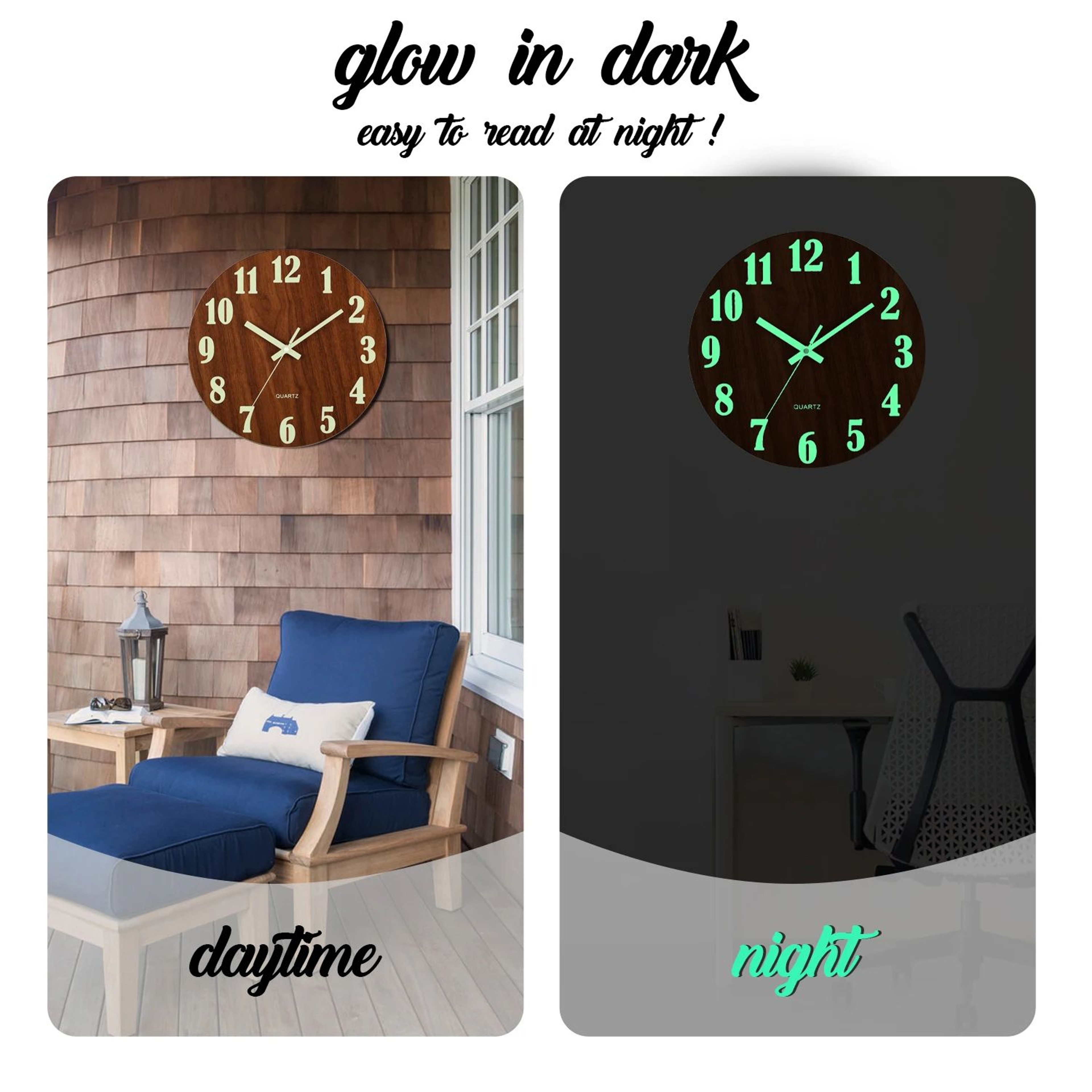 Nordic Wooden Luminous Wall Clock Silent Night Light 6