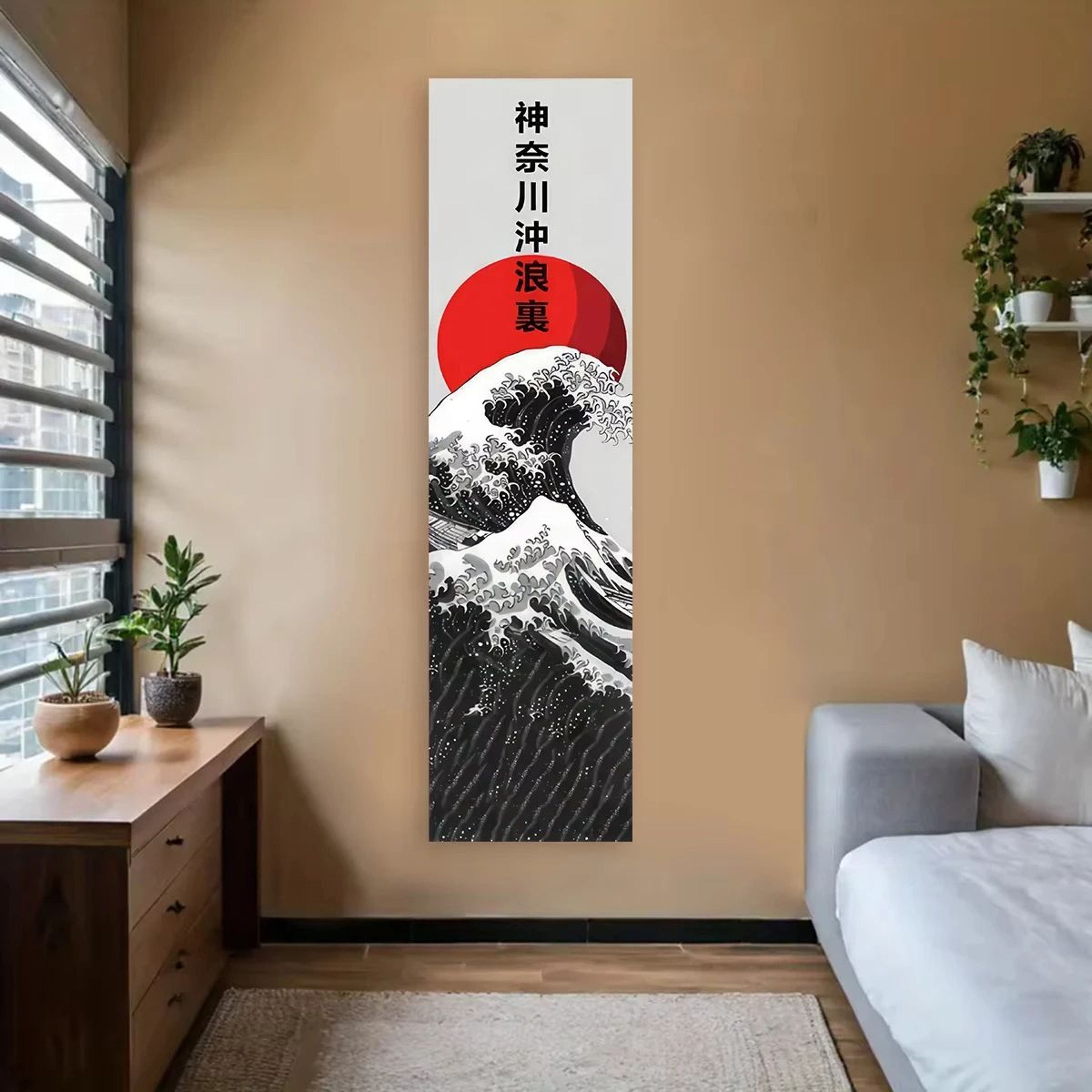 Japanese Wave Red Sun Wall Tapestry 0