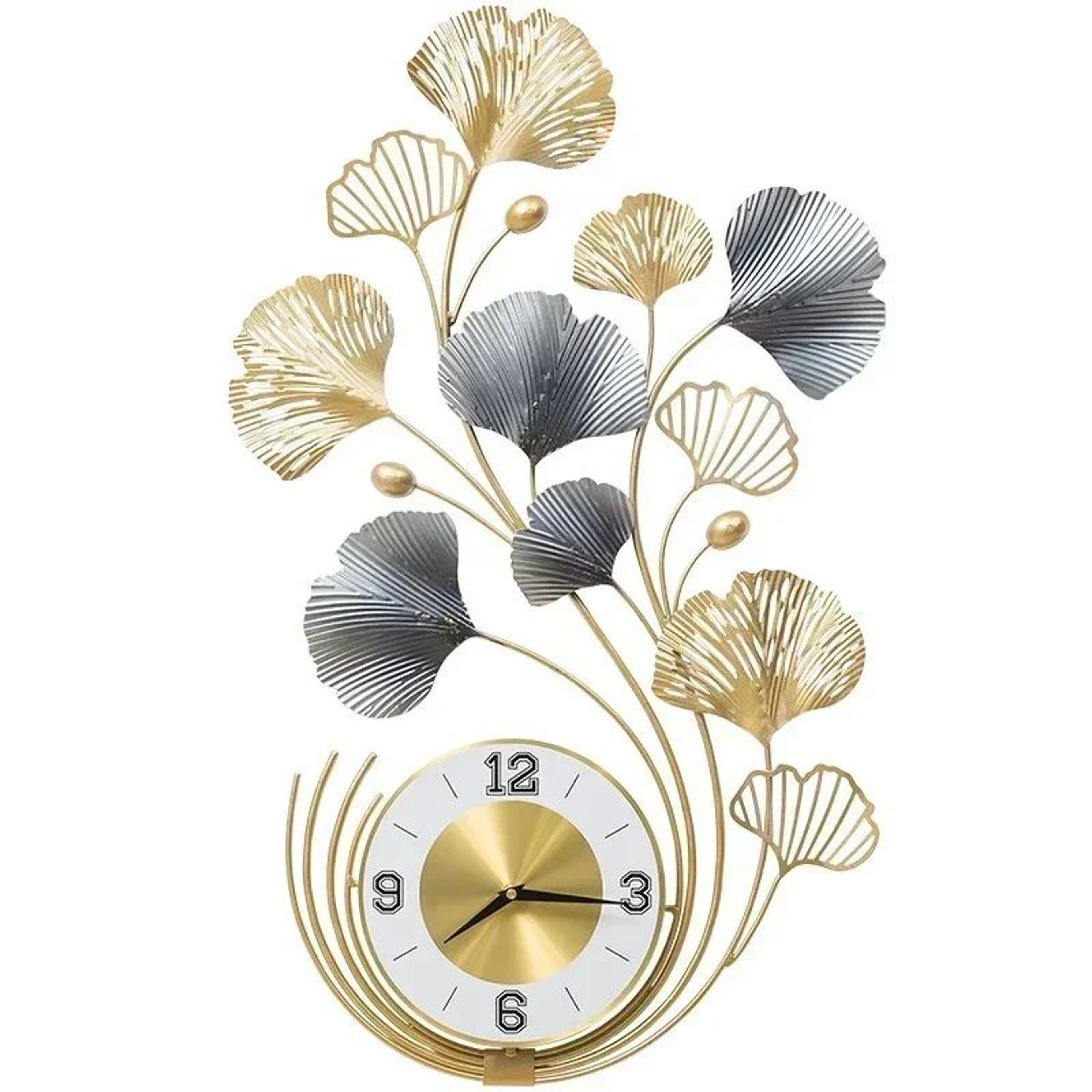 Large Ginkgo Leaf Metal Wall Clock Decor 3