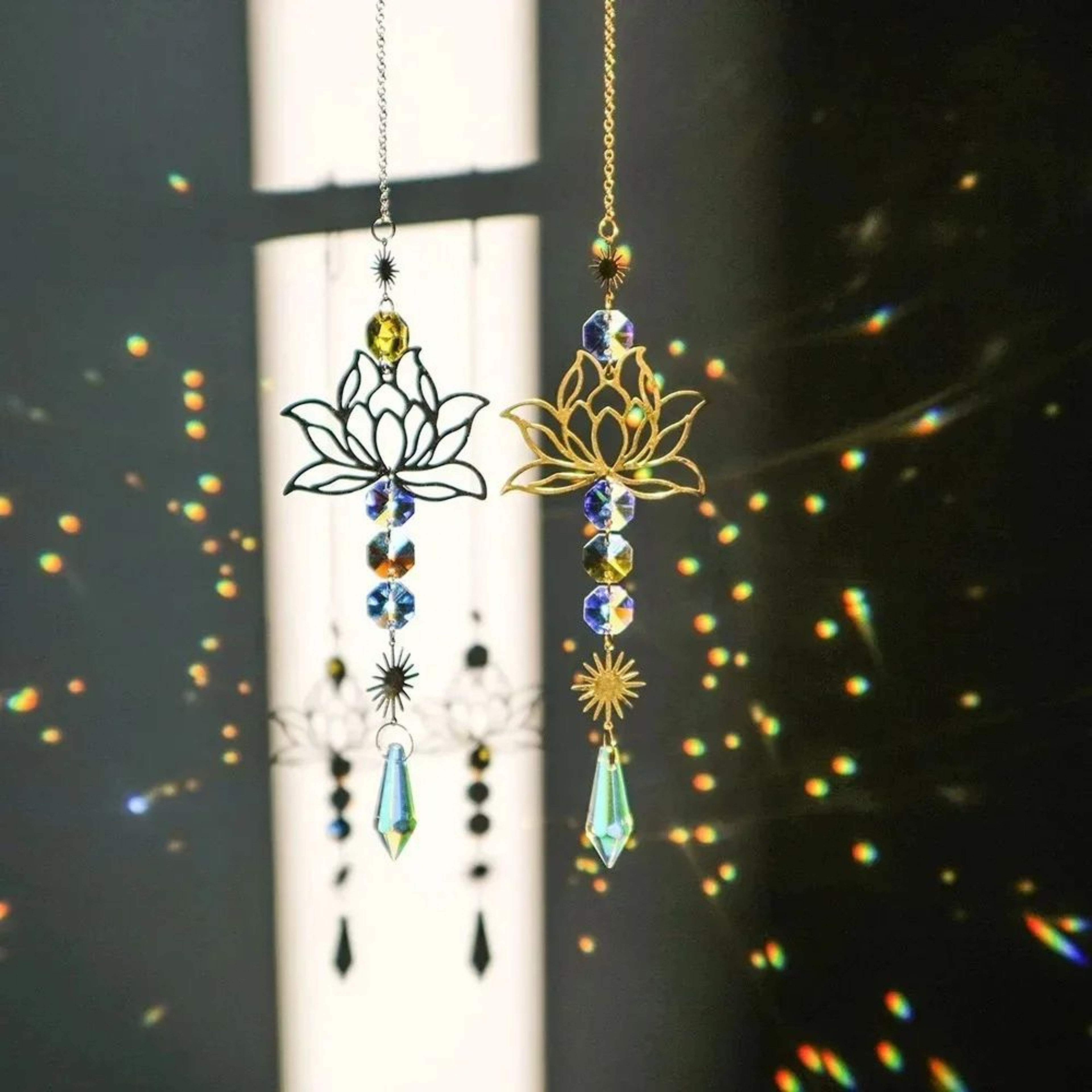 Metal Lotus Crystal Suncatcher Wind Chime 0