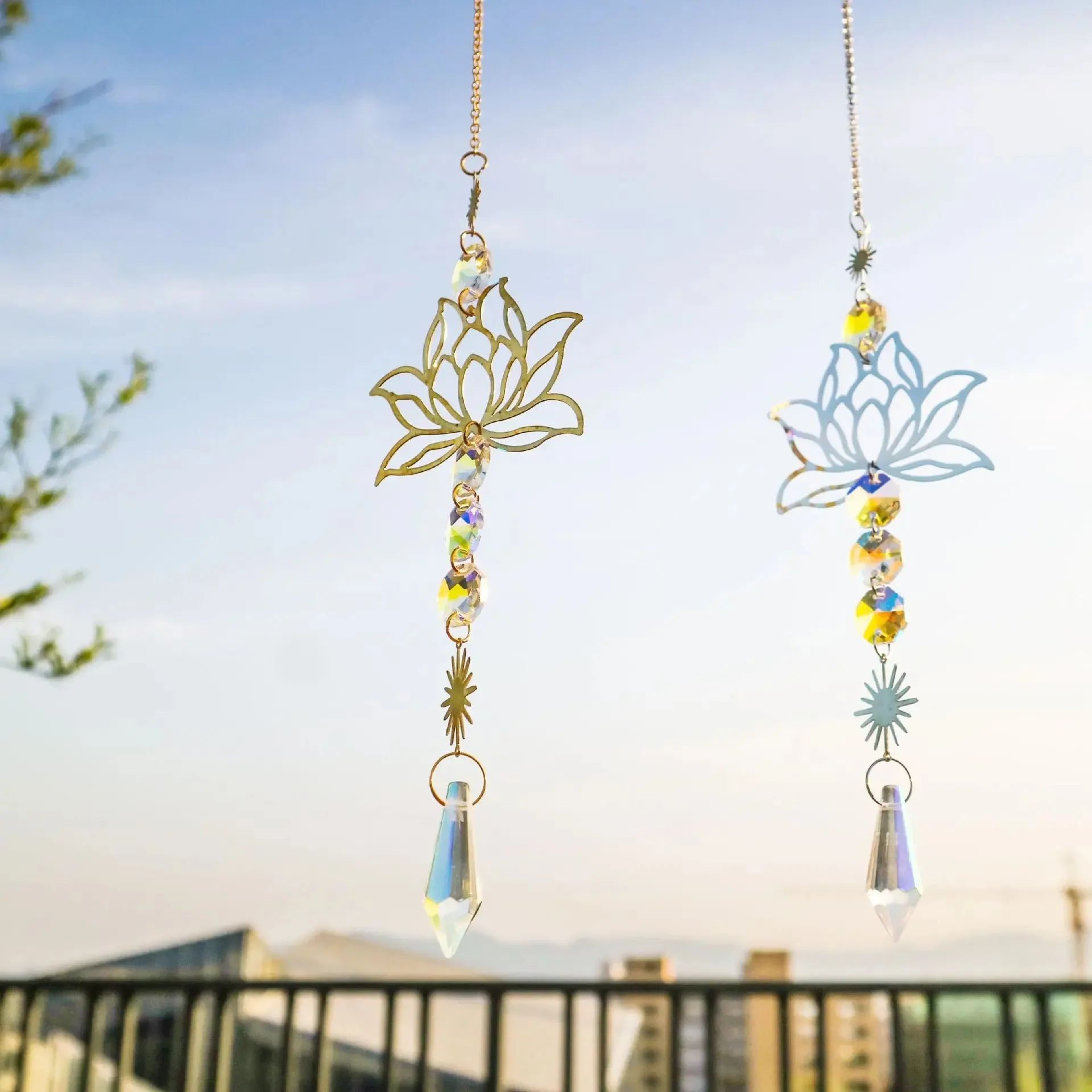 Metal Lotus Crystal Suncatcher Wind Chime 4