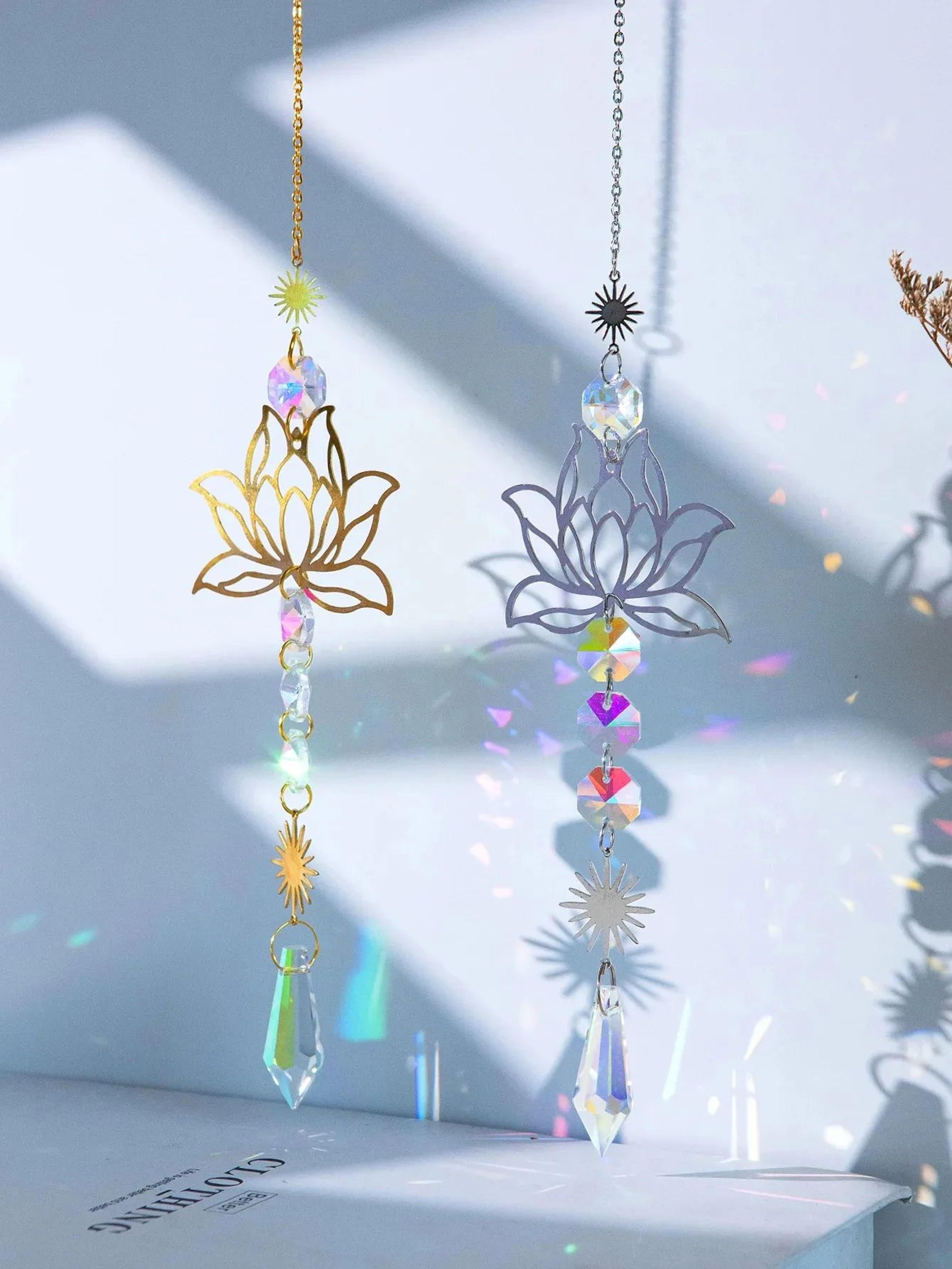 Metal Lotus Crystal Suncatcher Wind Chime 5