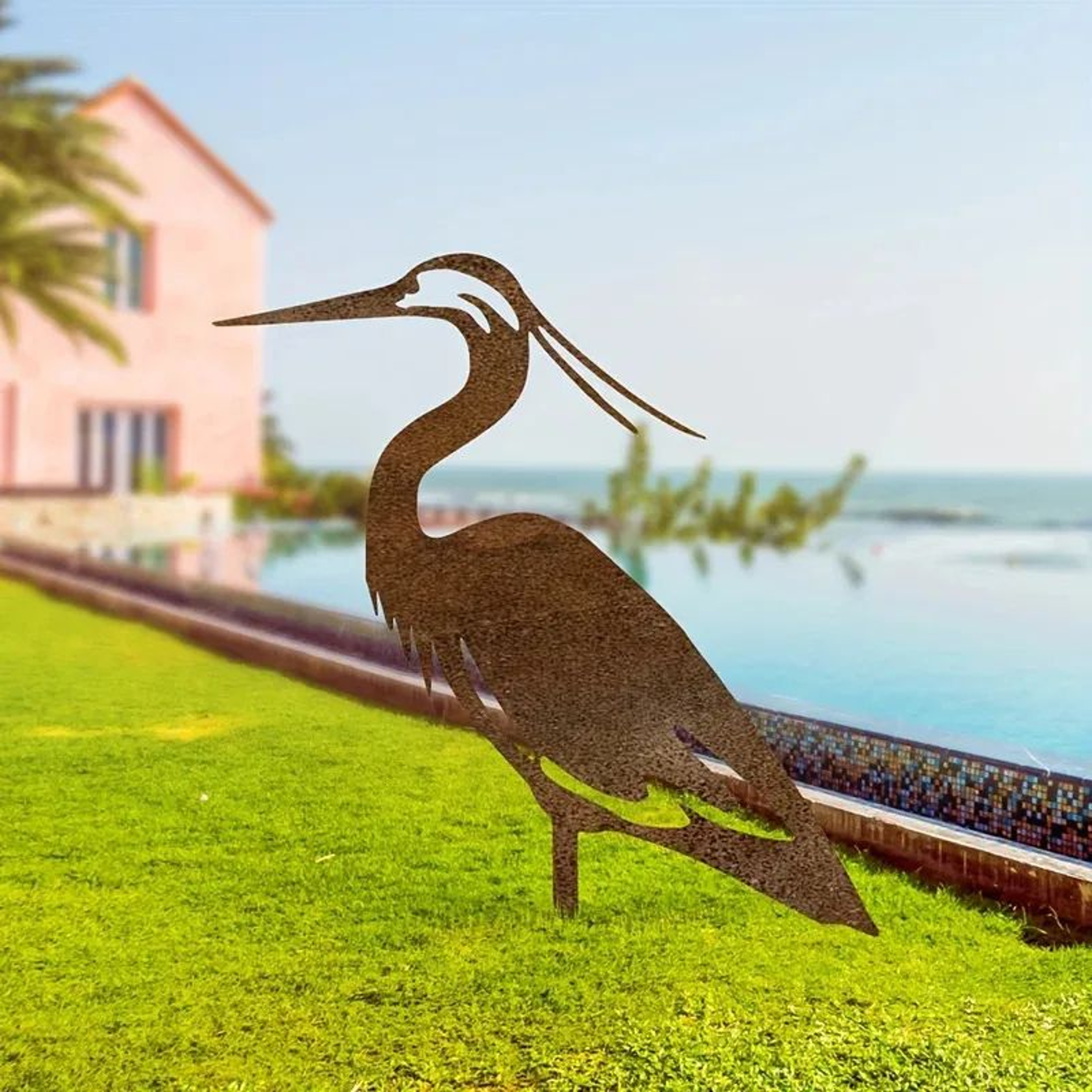 Rustic Metal Crane Garden Statue Decor 0