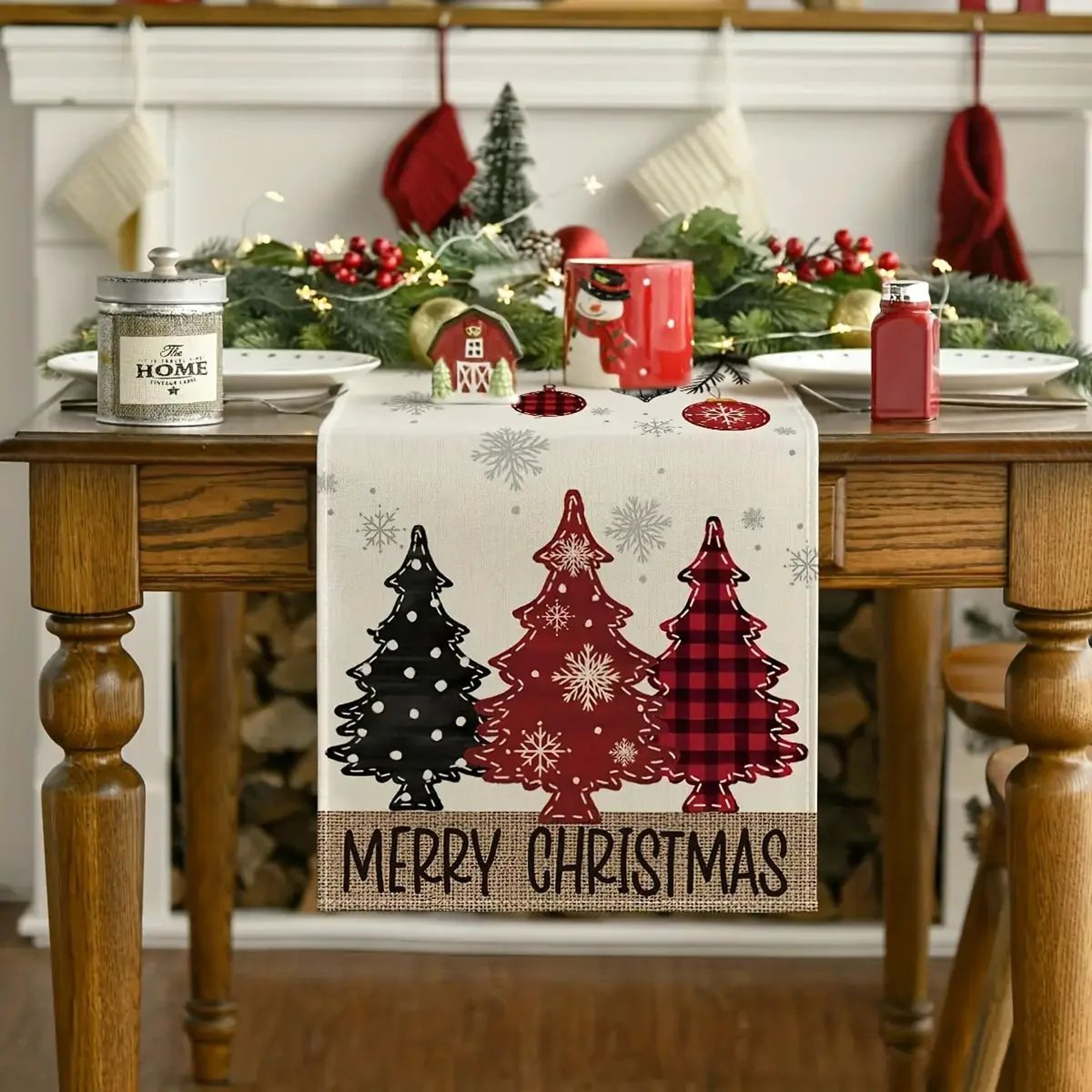 Retro Plaid Christmas Tree Table Runner 2