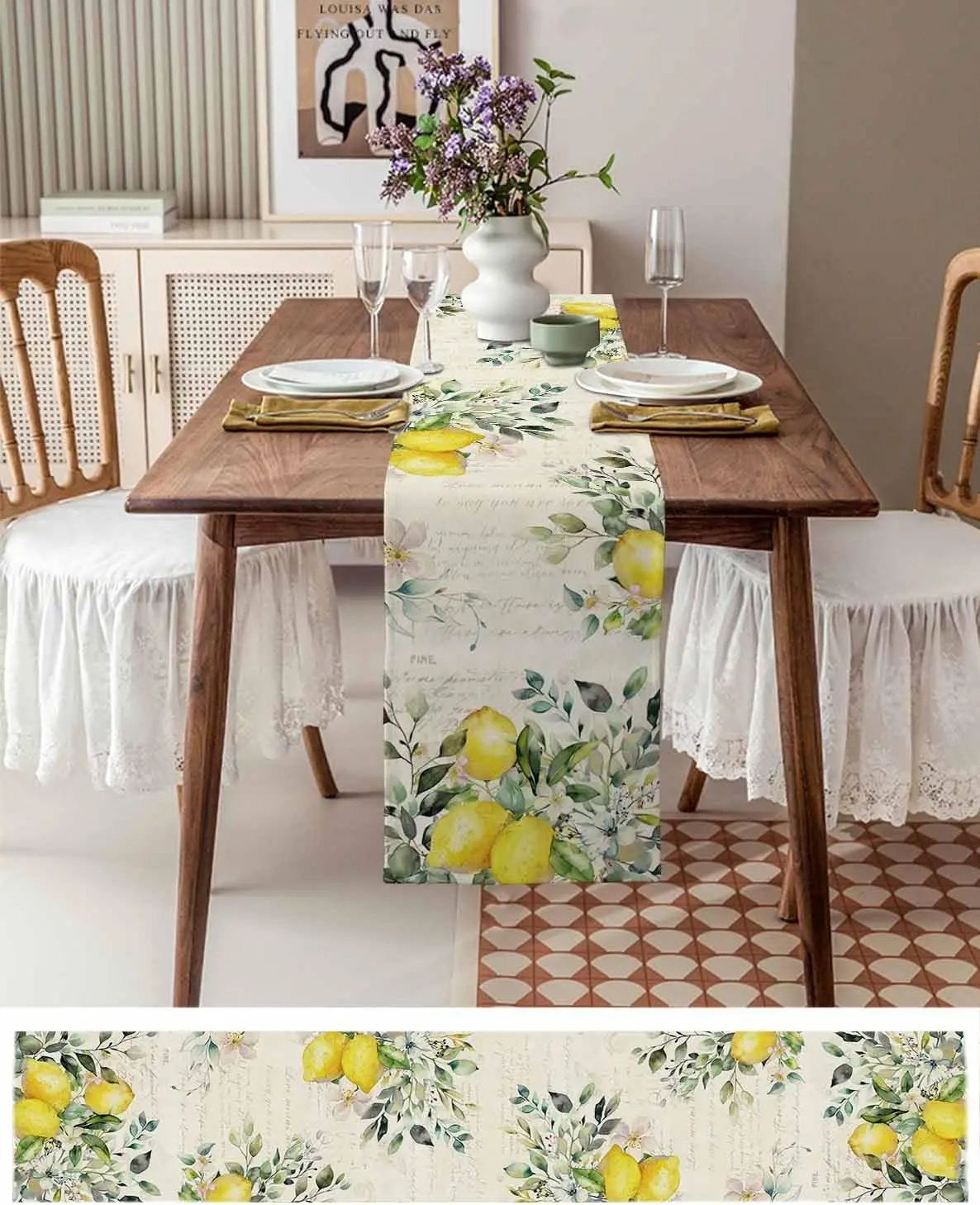 Eucalyptus Lemon Linen Table Runner Decor 1