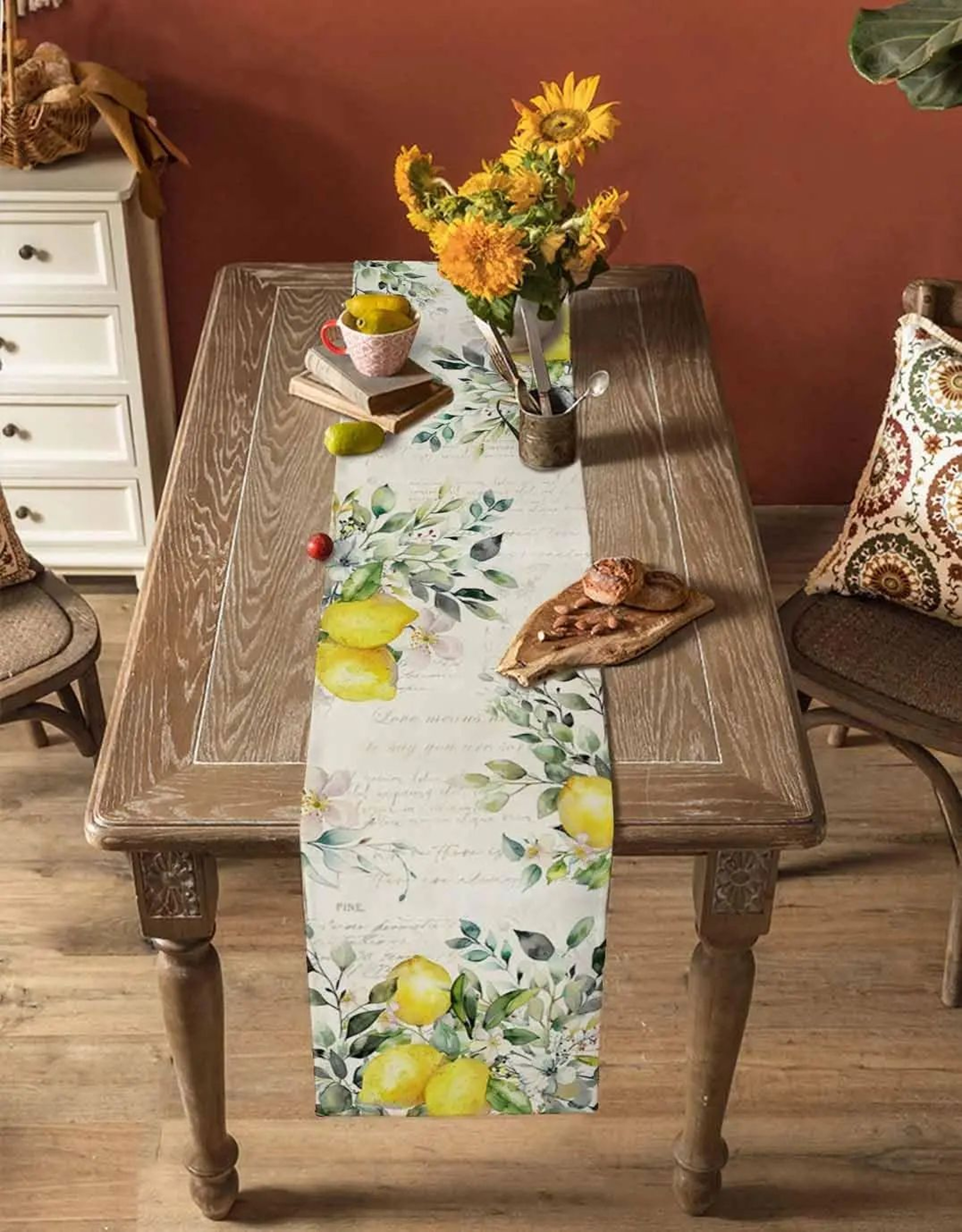 Eucalyptus Lemon Linen Table Runner Decor 3
