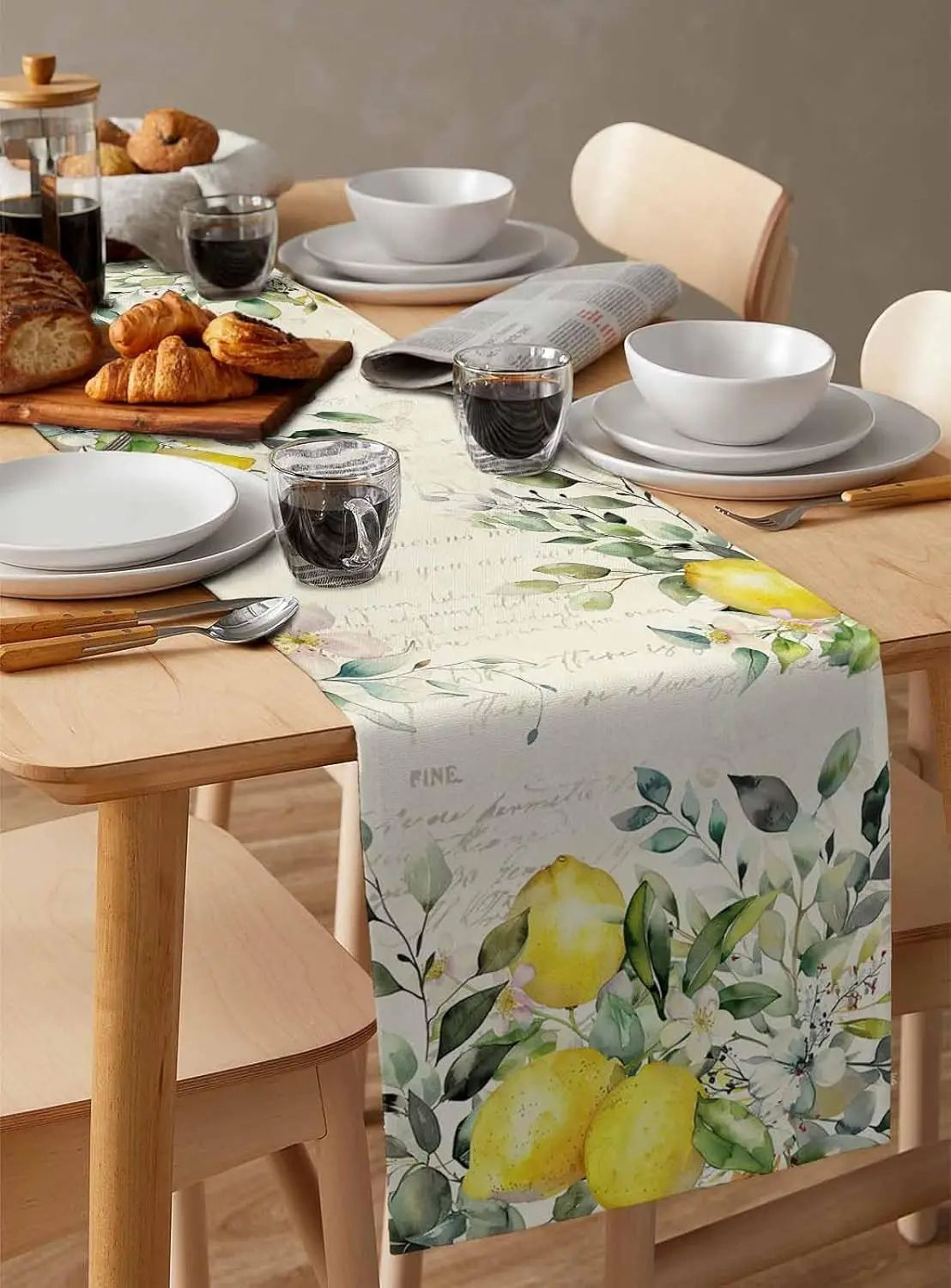 Eucalyptus Lemon Linen Table Runner Decor 4