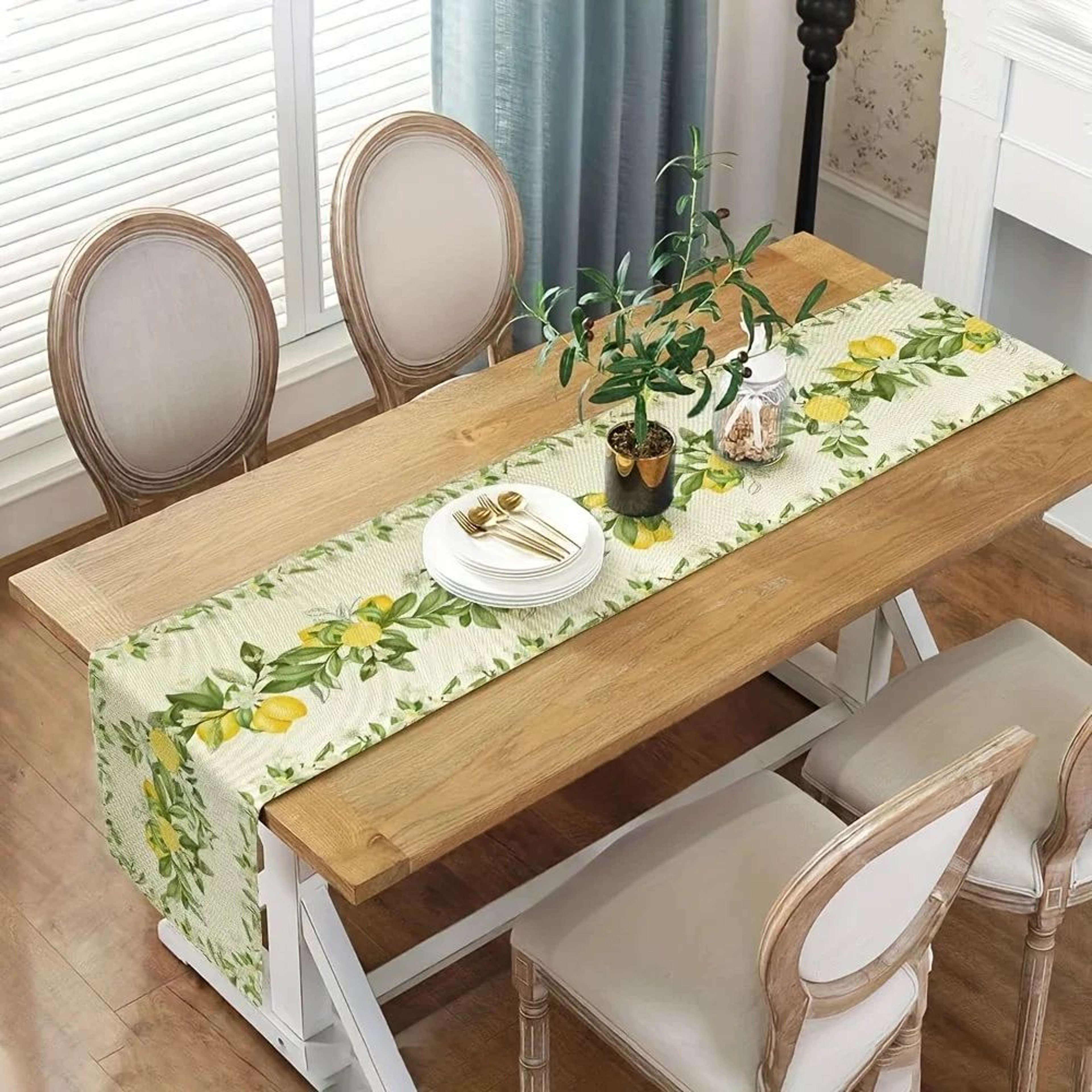 Lemon Floral Linen Table Runner Decor 3
