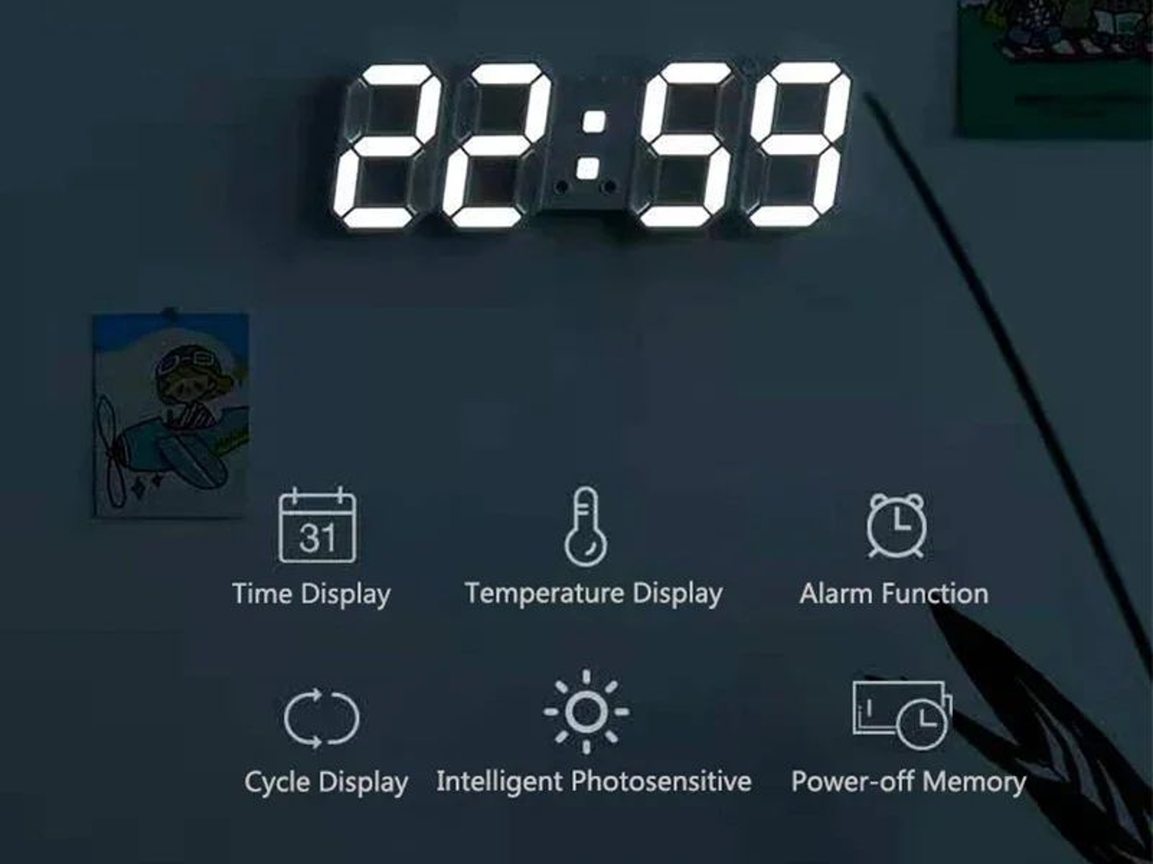 3D LED Digital Wall Clock With Night Glow 6