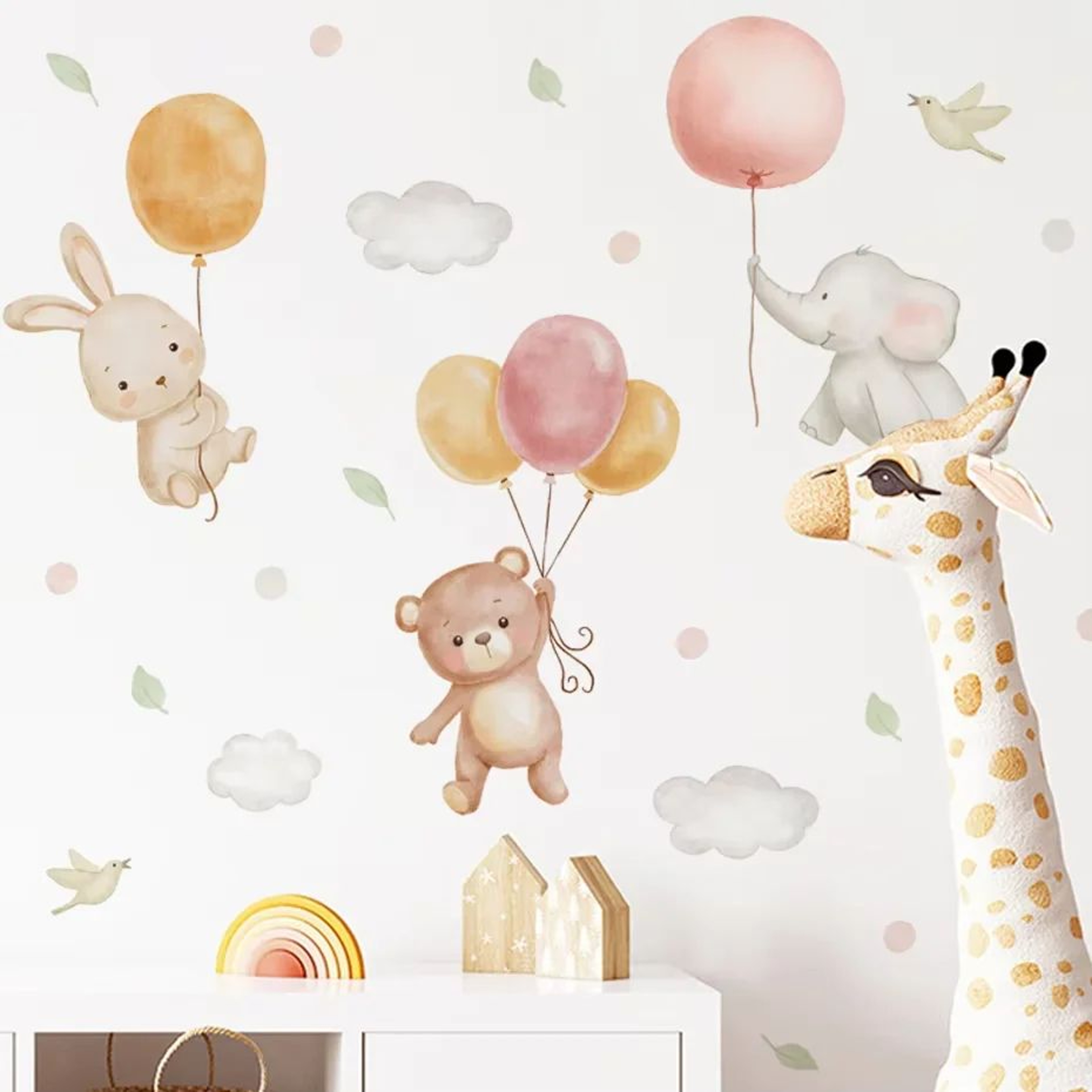Pink Cartoon Bear Balloon Wall Stickers 3
