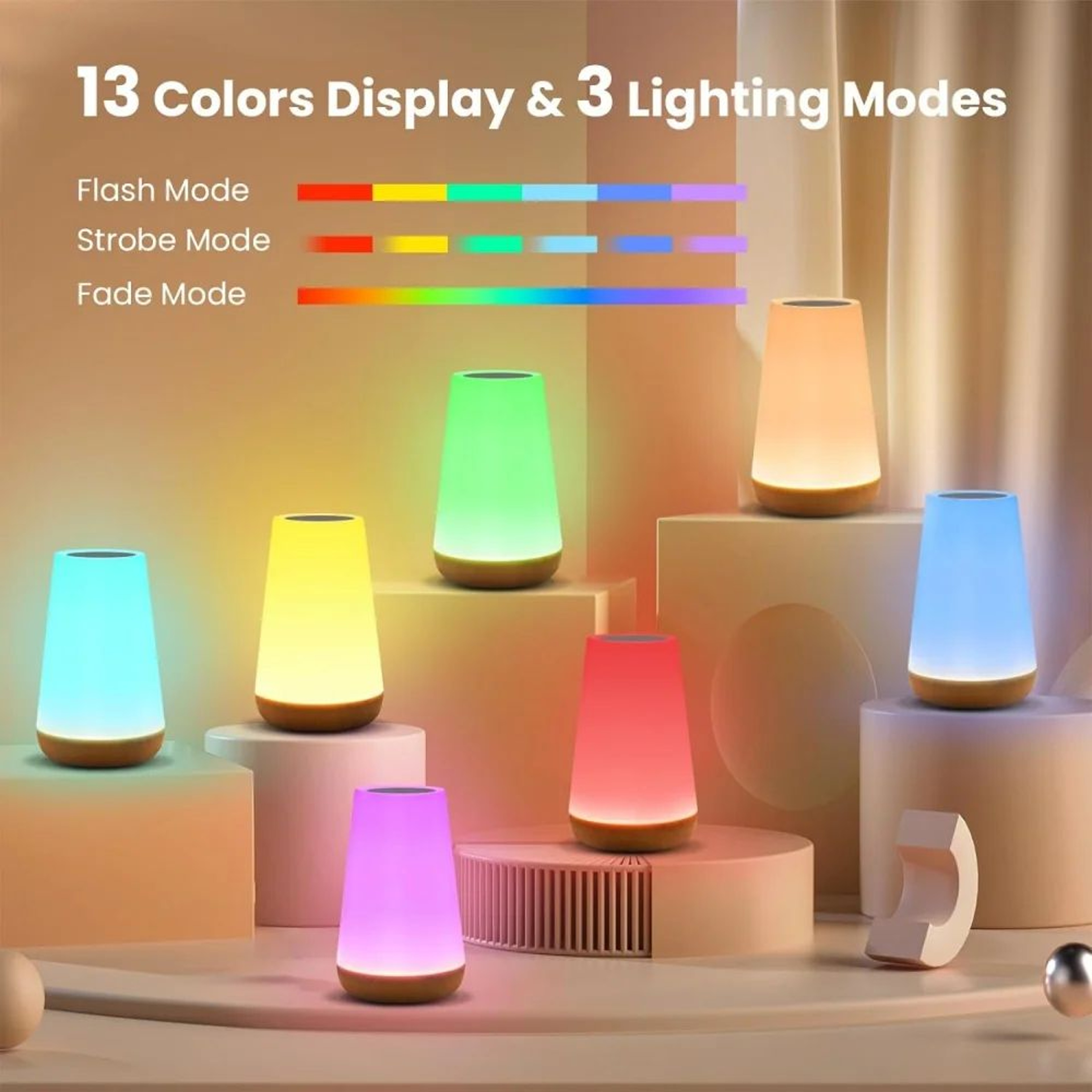 RGB Touch Bedside Lamp Rechargeable Night Light 1