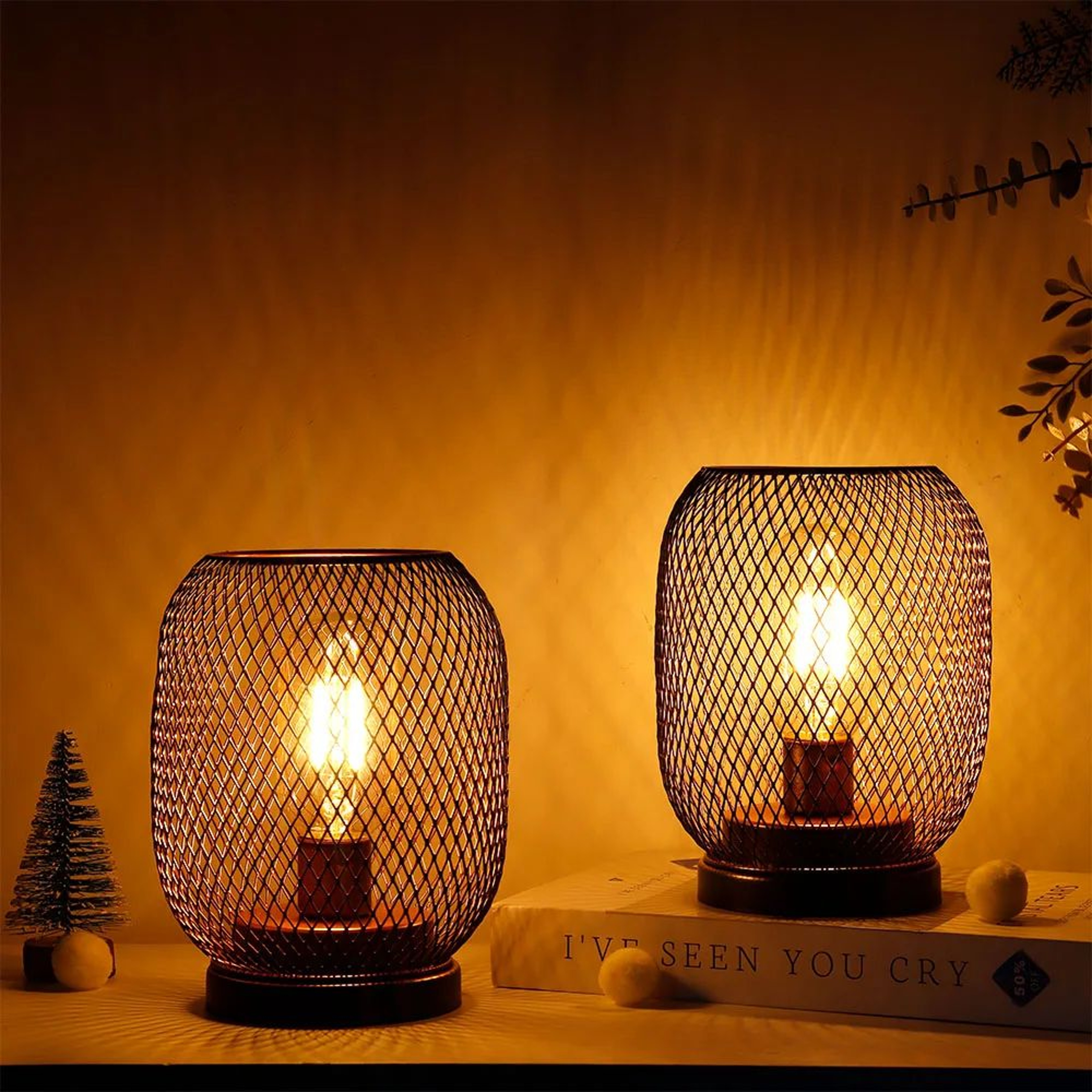 Metal Cage LED Table Lamp Cordless Lantern Decor 6