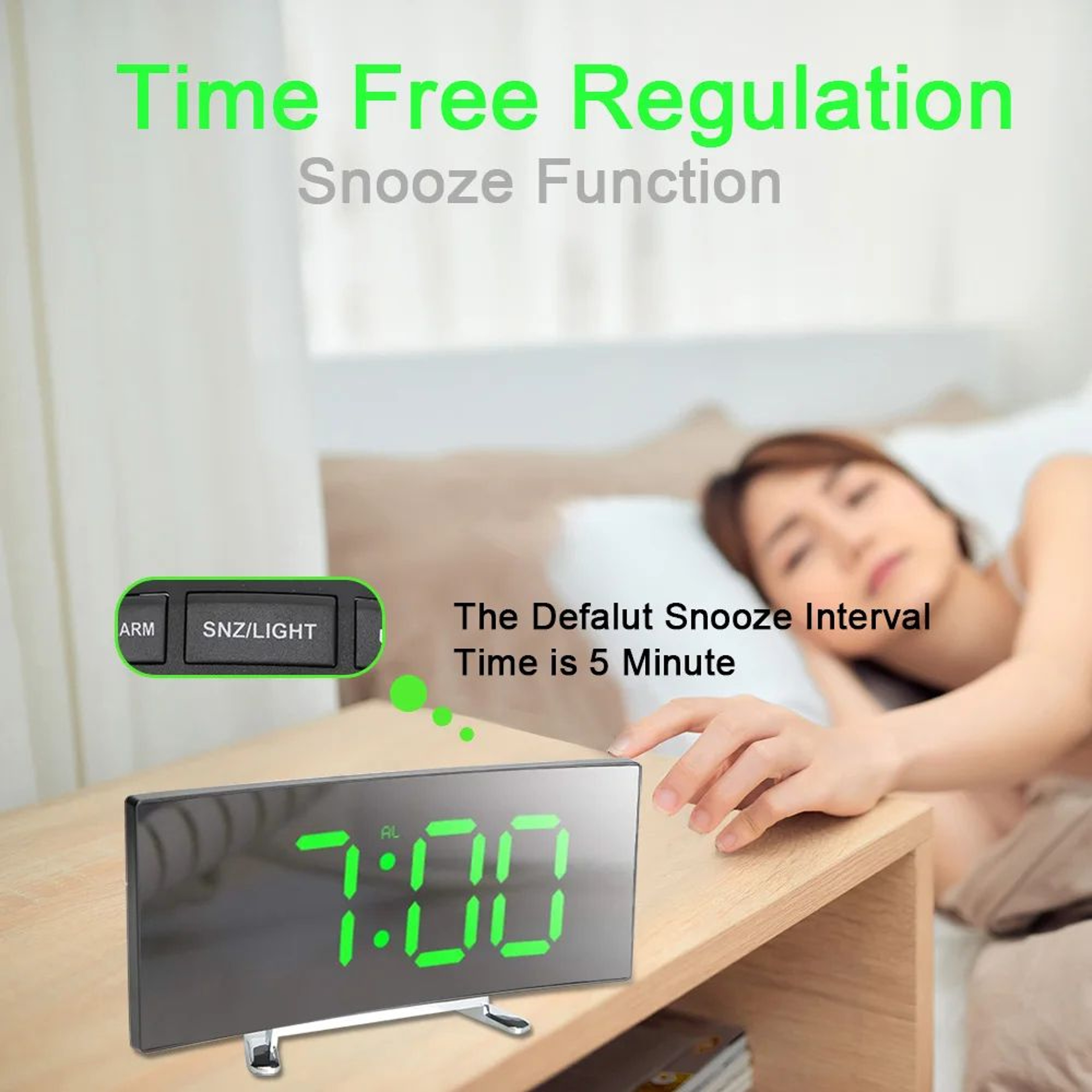 Curved LED Mirror Alarm Clock With Large Display 6