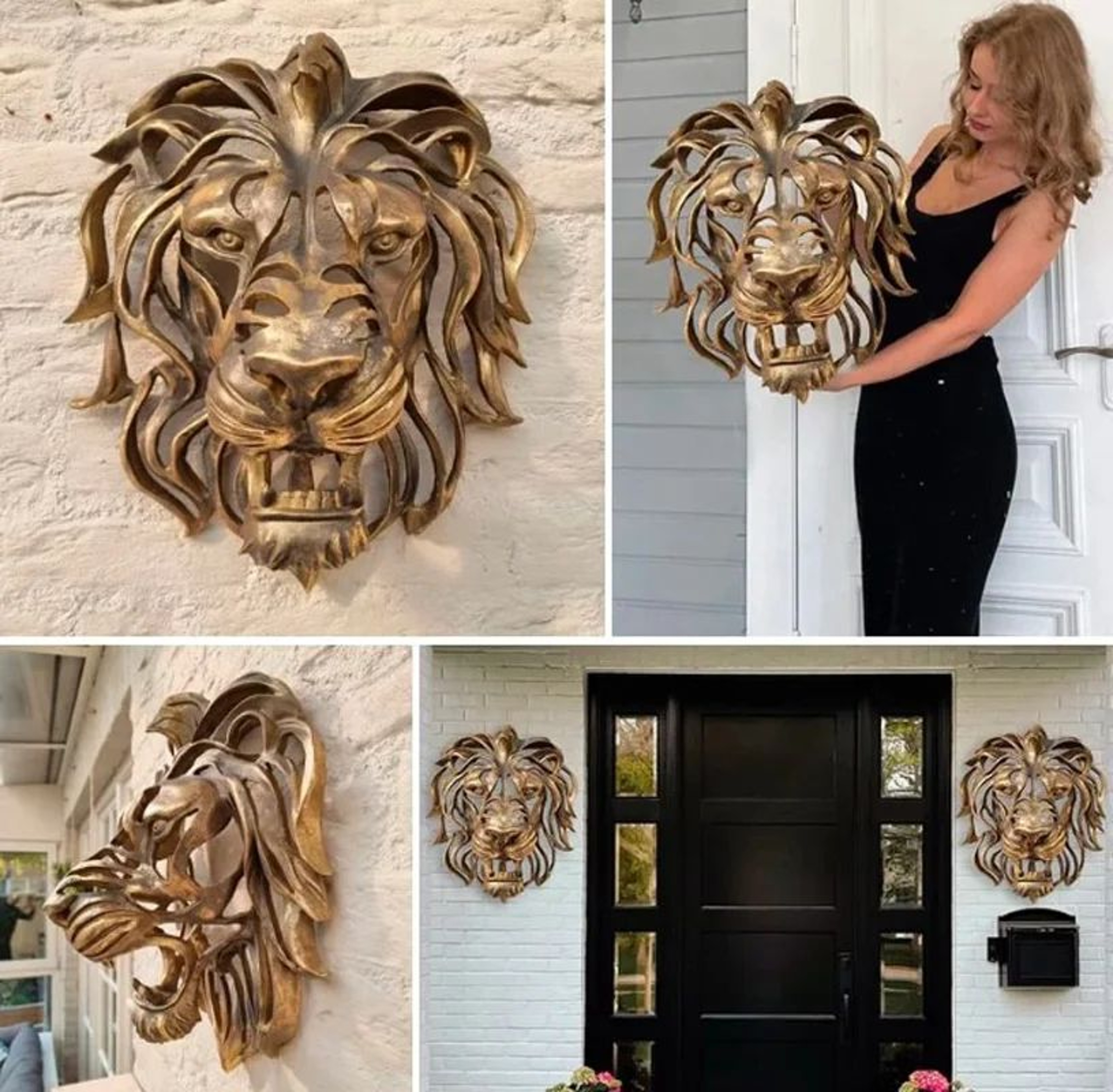 Luxury Gold Lion Head Wall Sculpture Decor 3
