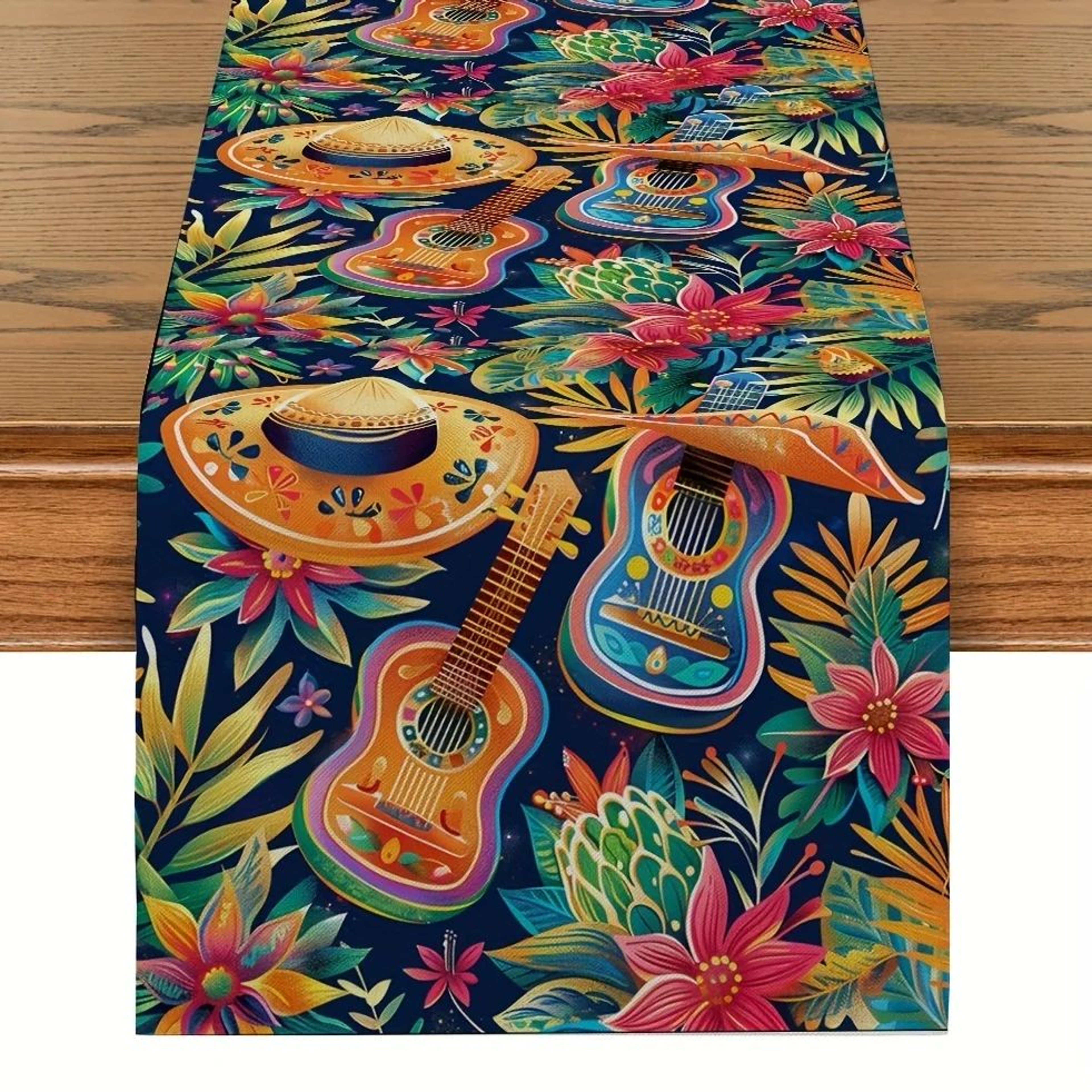 Mexican Style Cactus Print Linen Table Runner 9