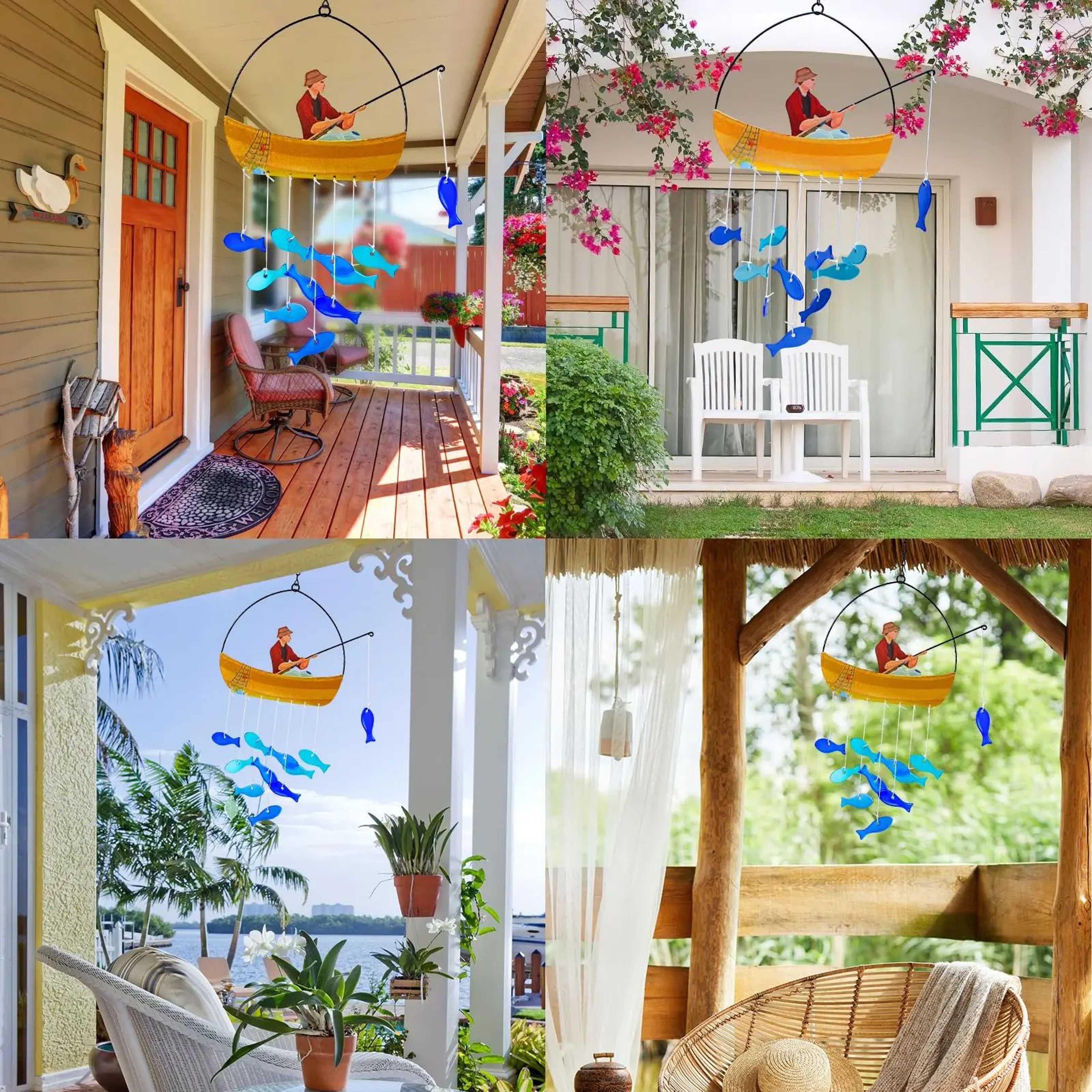 Blue Fish Sea Glass Wind Chimes Outdoor Decor 5