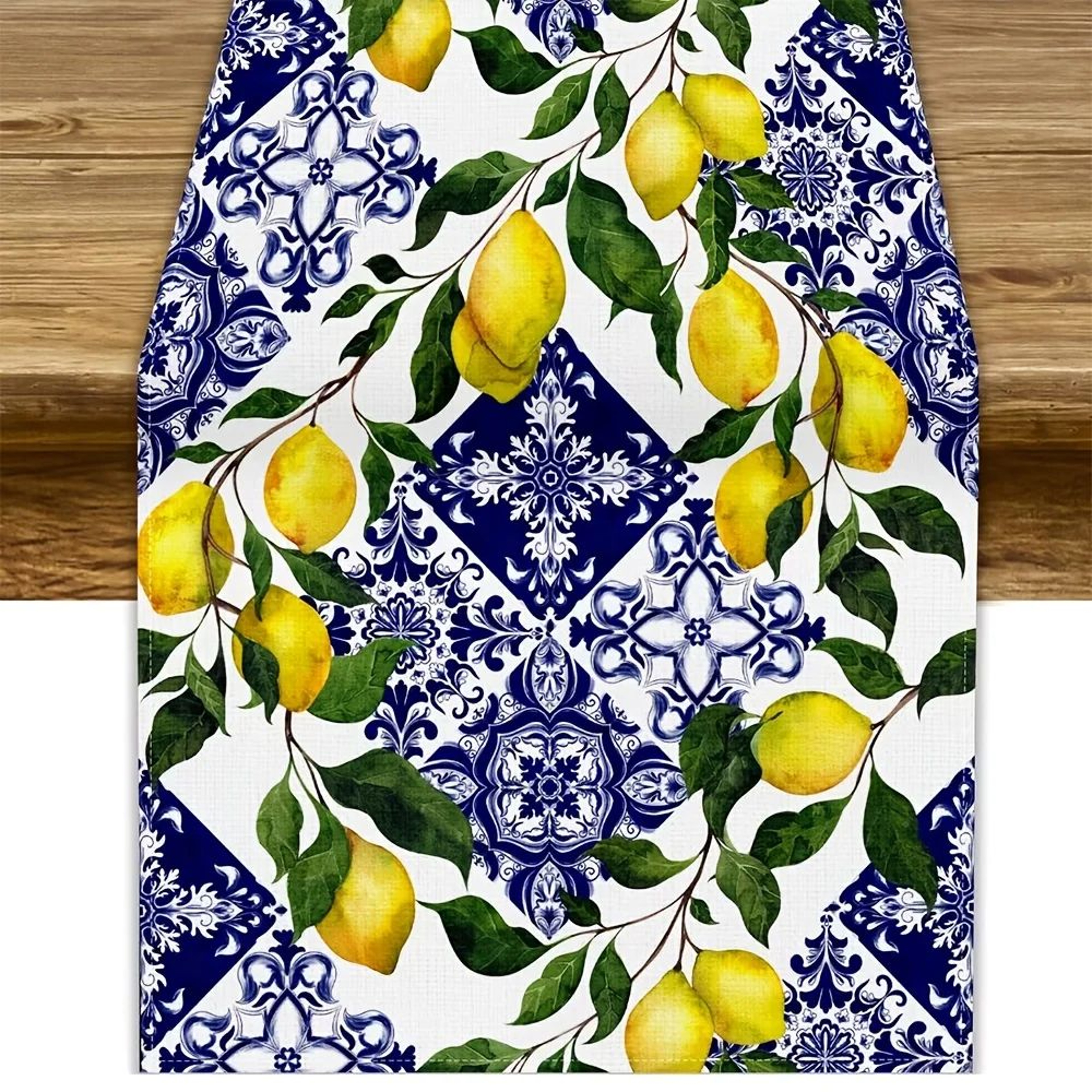 Blue Lemon Linen Table Runner Decor 0