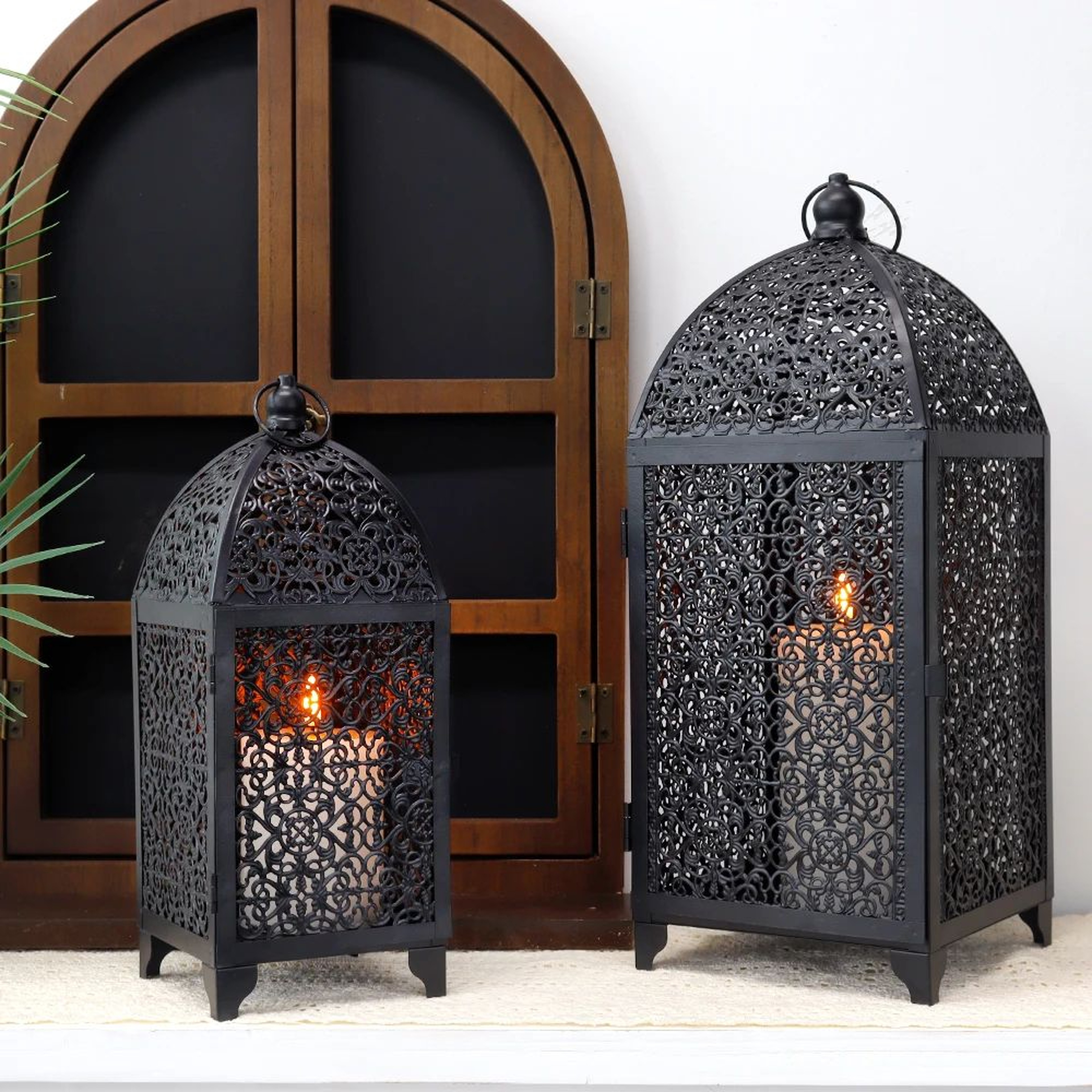 Black Metal Hanging Candle Lantern Set 3