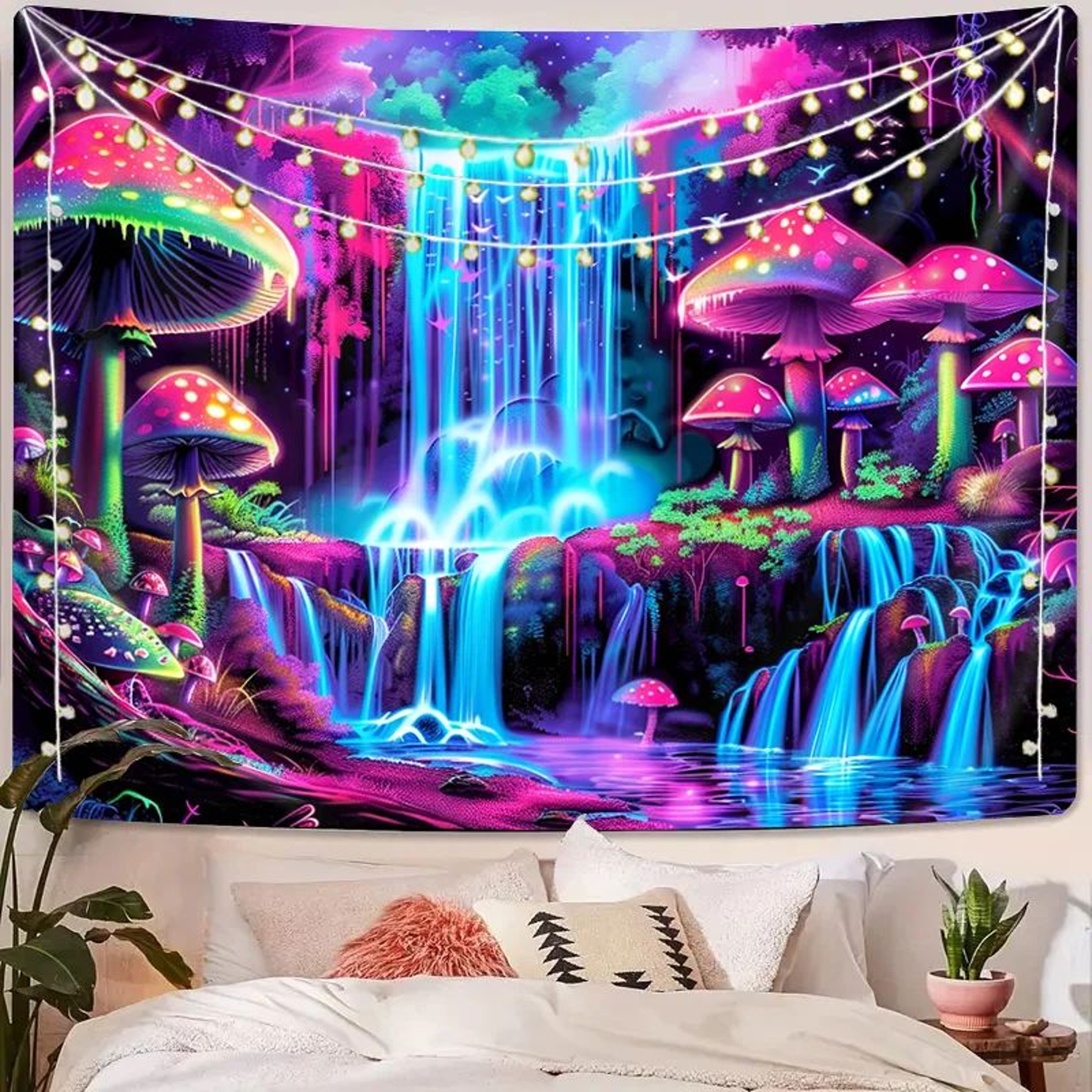 Psychedelic Forest Waterfall Tapestry Wall Decor 2