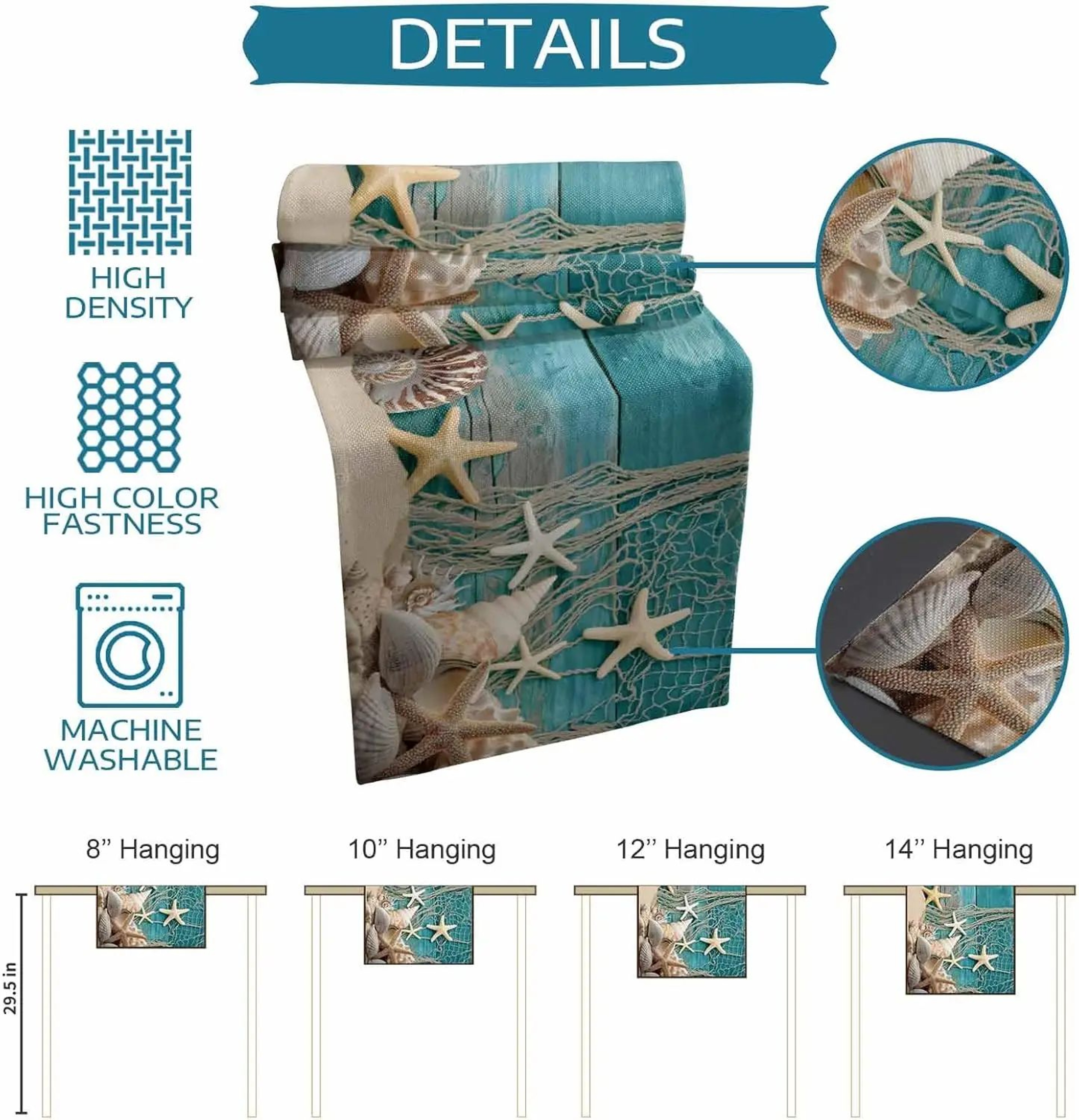 Beach Starfish Shell Linen Table Runner Ocean Style Decor 5