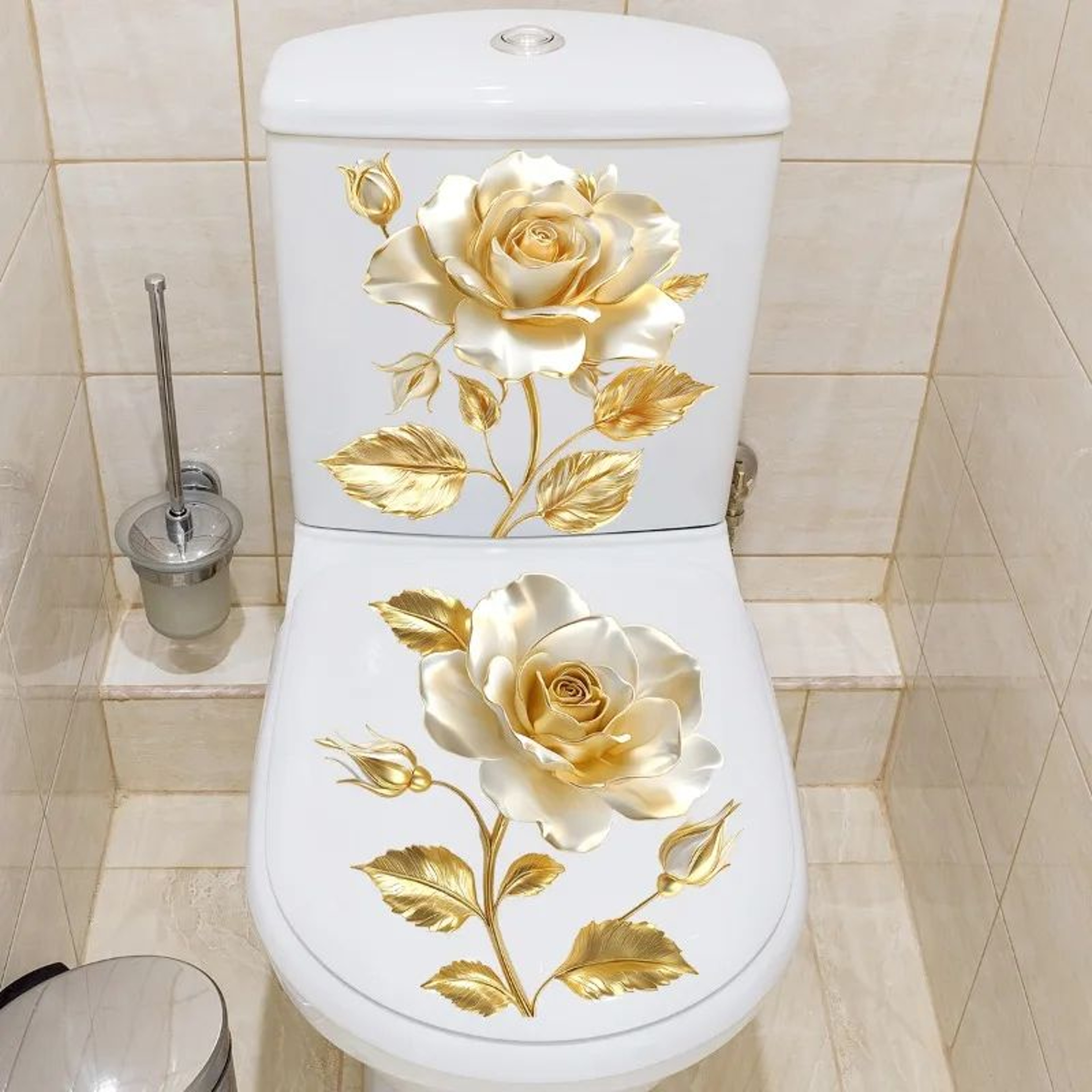 Golden Floral Toilet Sticker Decor 3