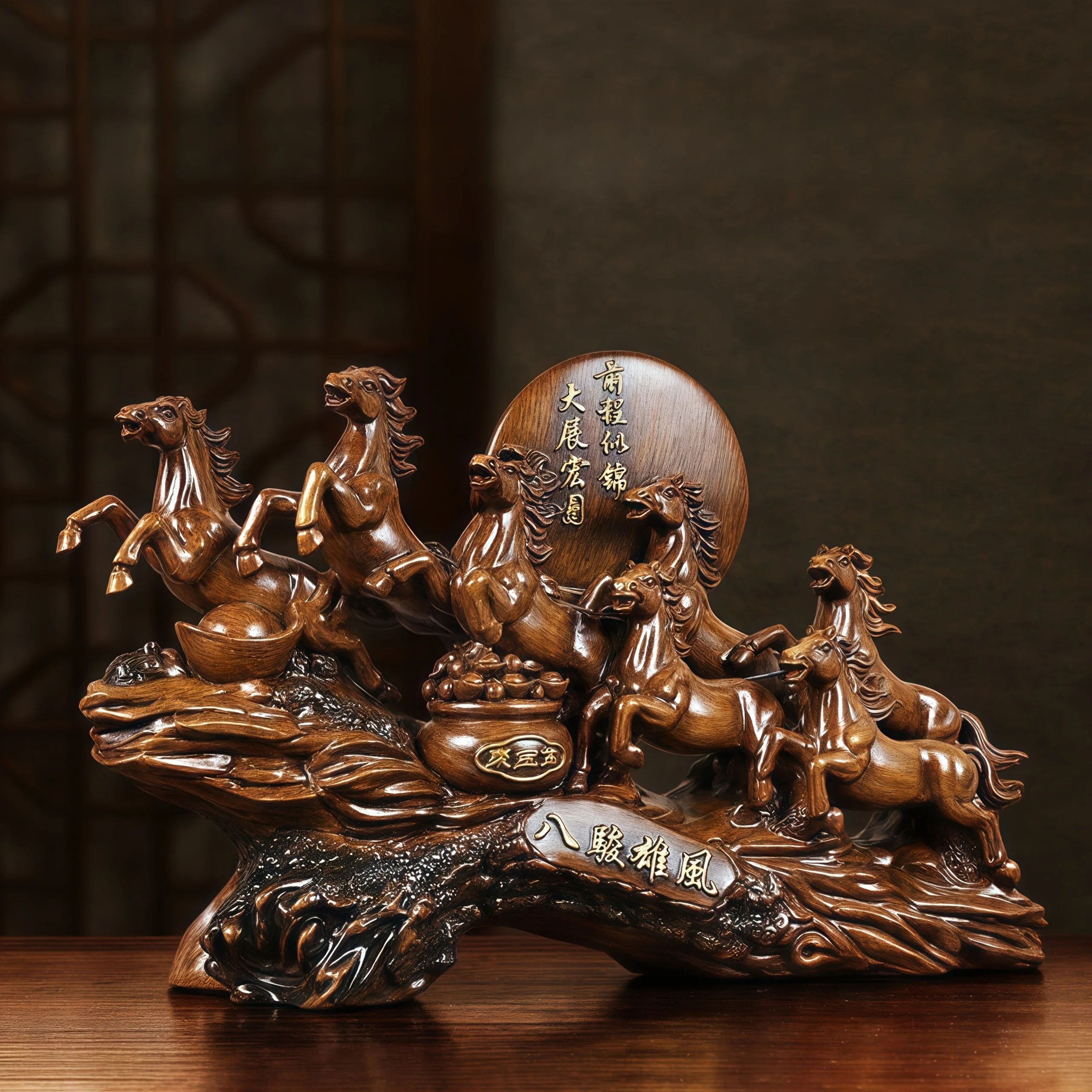 Eight Horses Feng Shui Wealth Figurine 3
