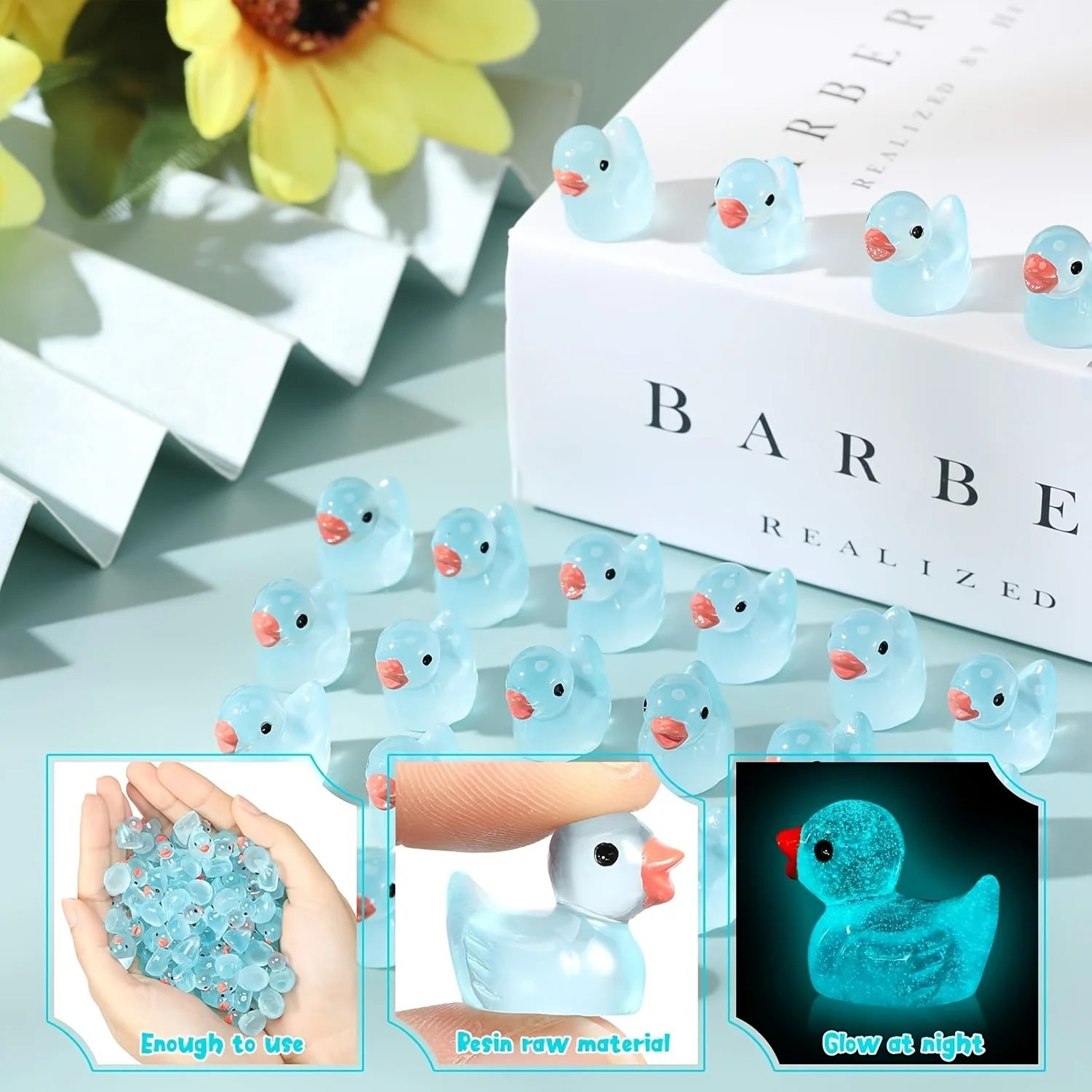 Glow In The Dark Mini Blue Duck Figurines Set 3