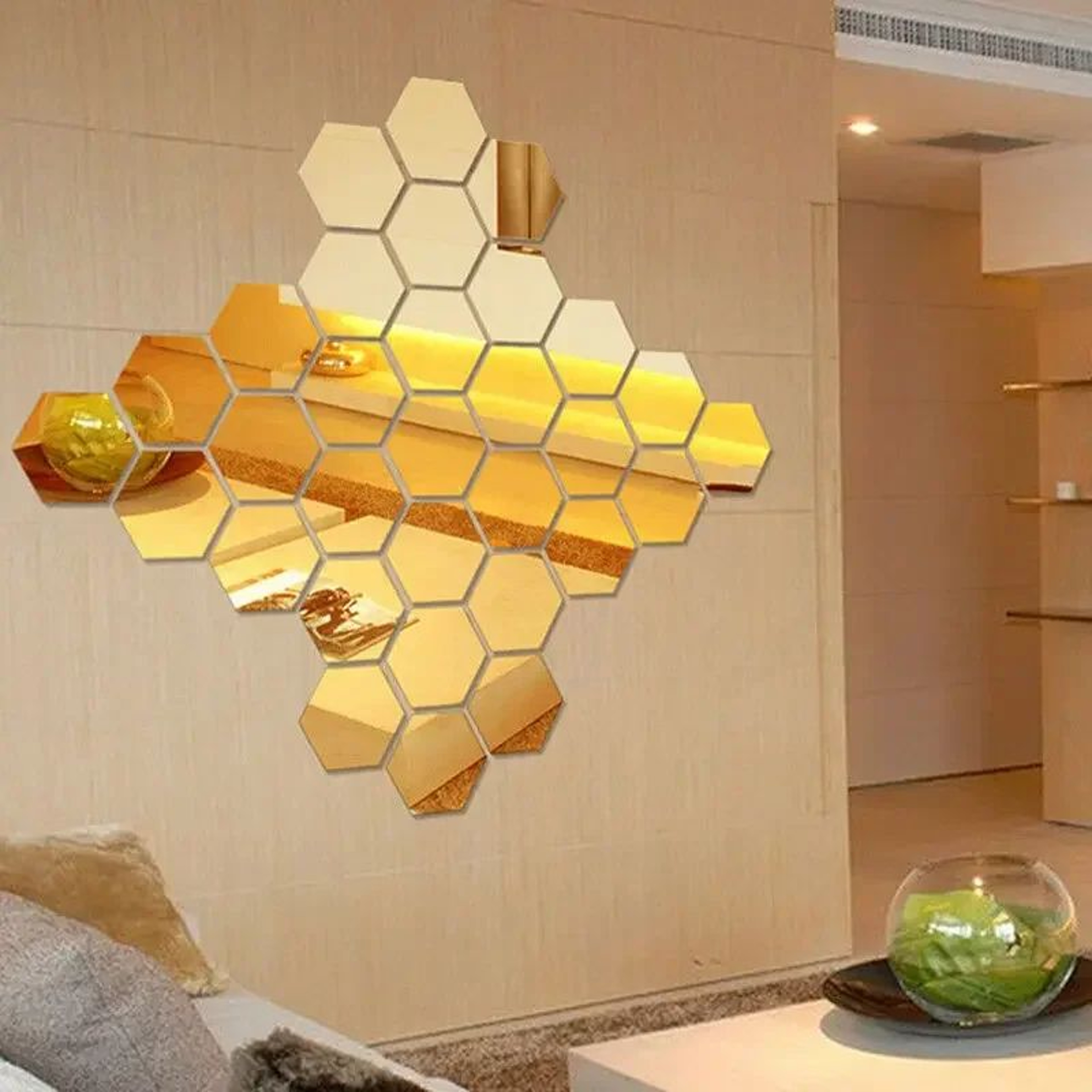 Hexagon Acrylic Mirror Wall Stickers DIY Decorative Tiles 3