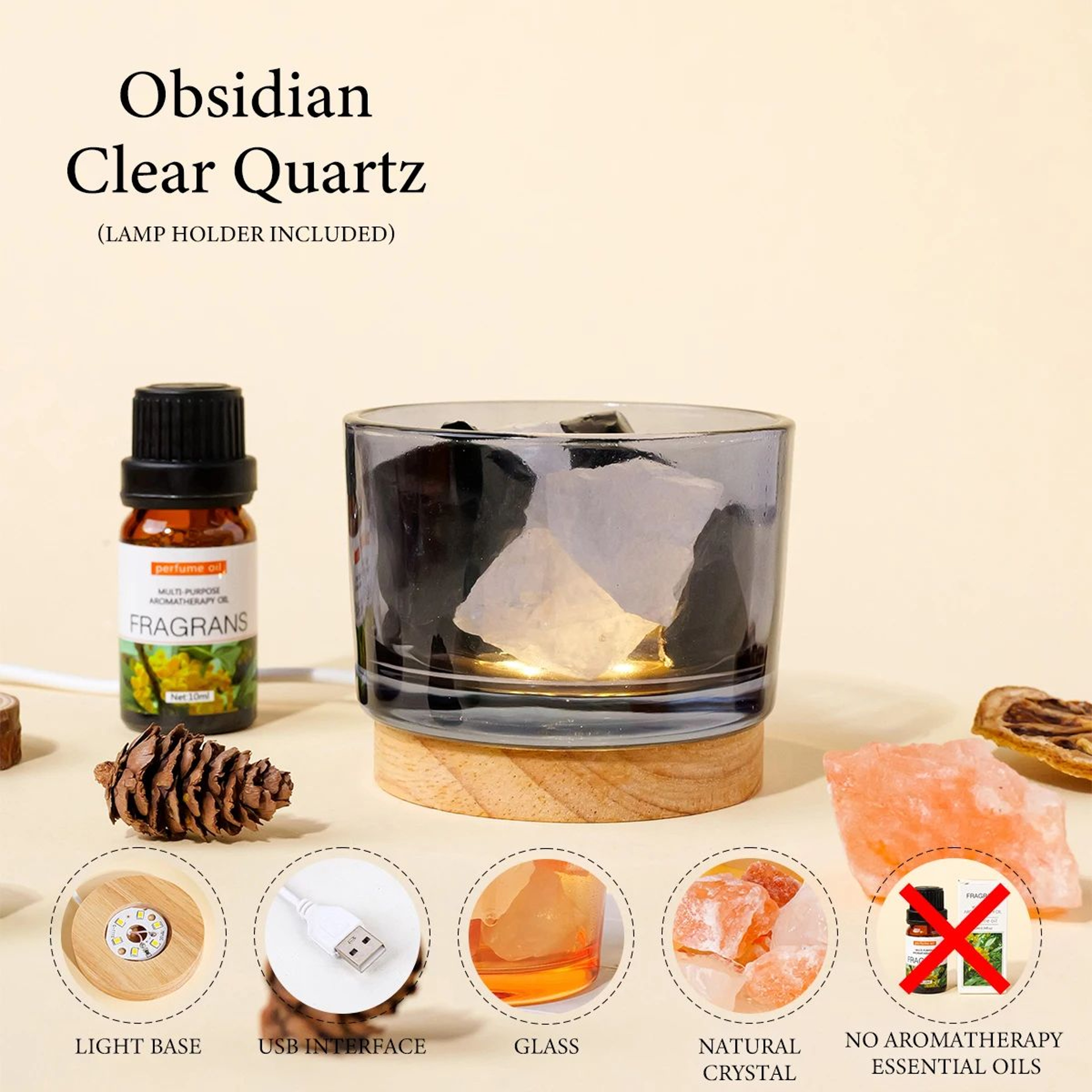 Natural Rose Quartz Crystal Aromatherapy Lamp 8