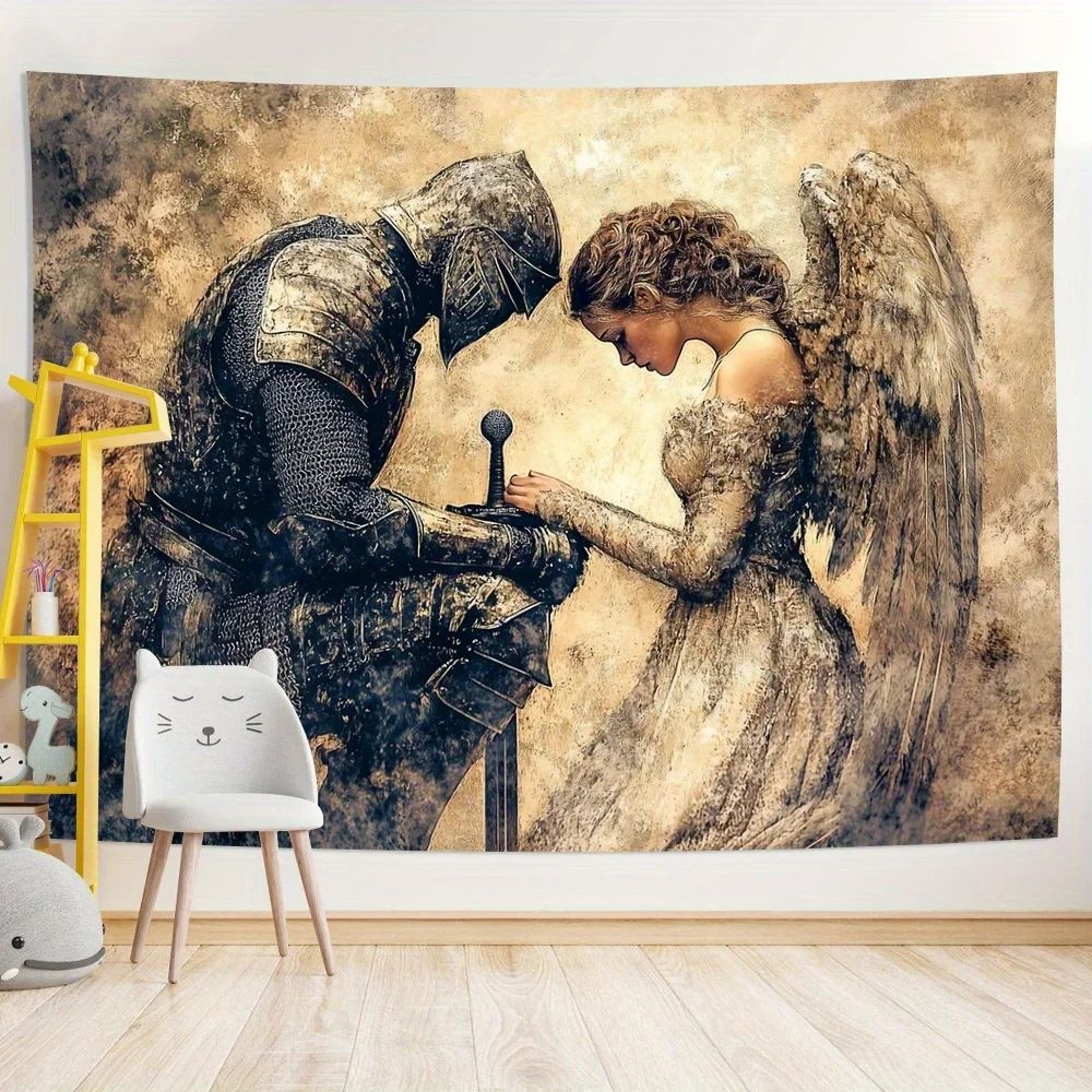 Vintage Knight And Angel Wall Tapestry 4