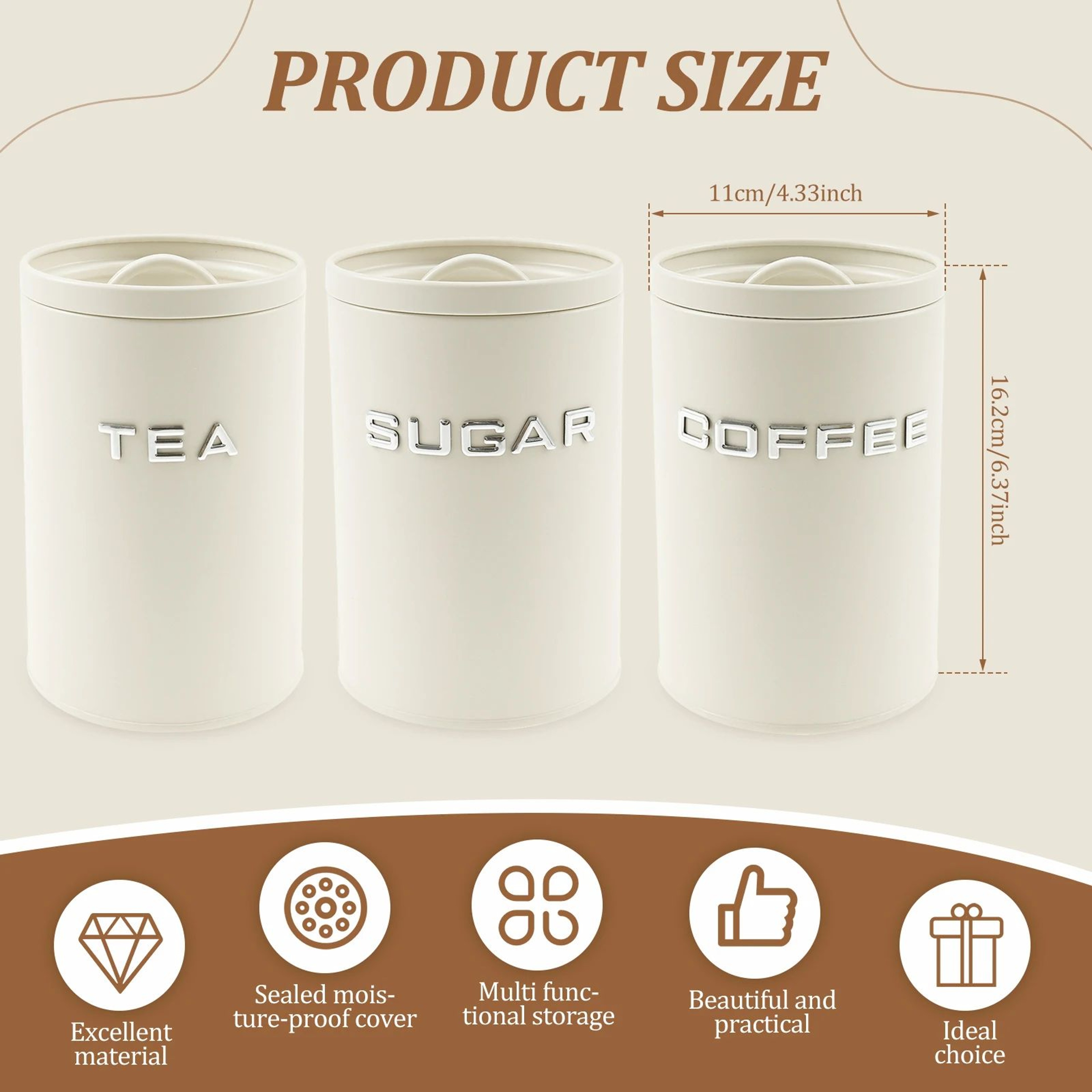 Airtight Coffee Tea Sugar Canister Set 8