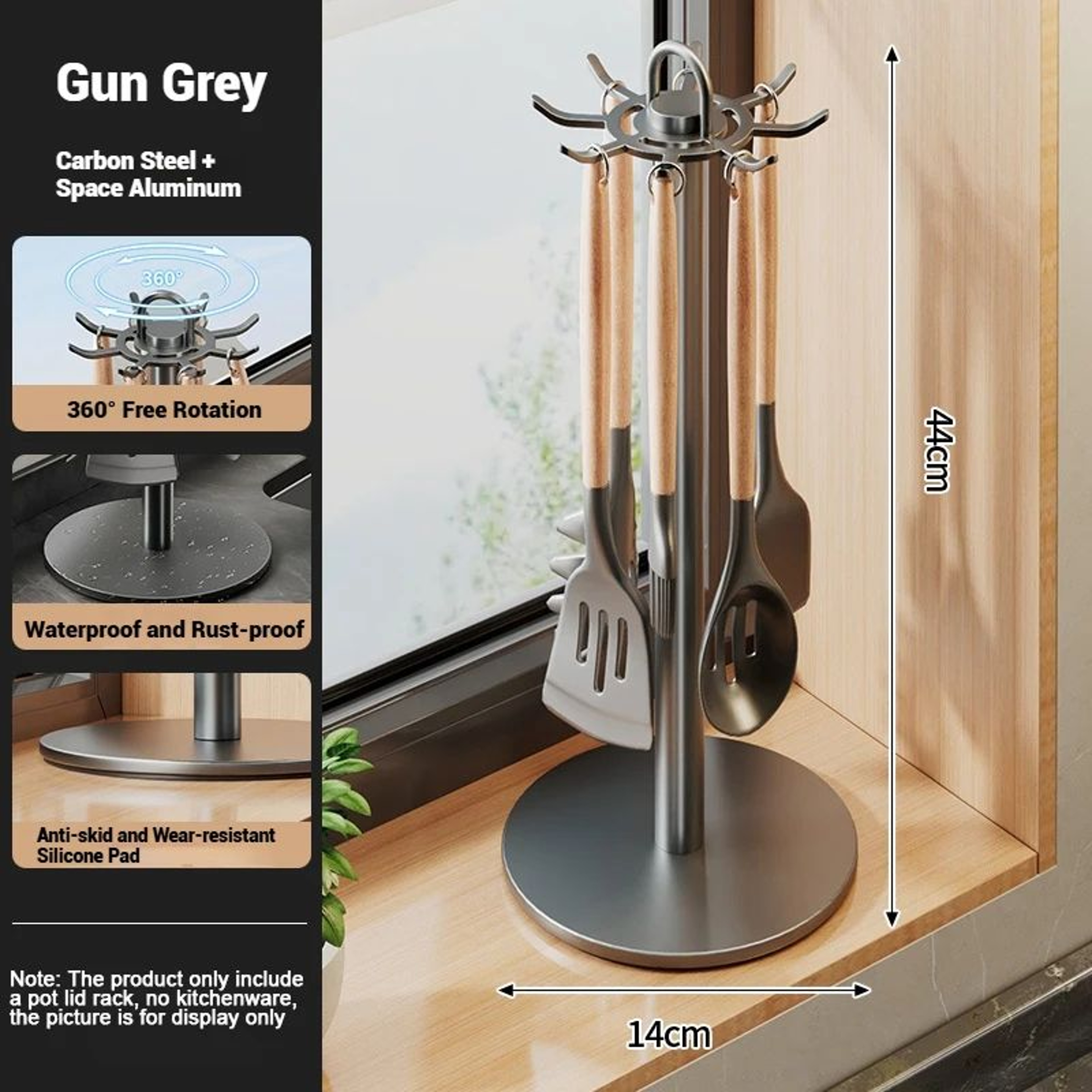 Rotating Kitchen Utensil Holder With 8 Hooks 9