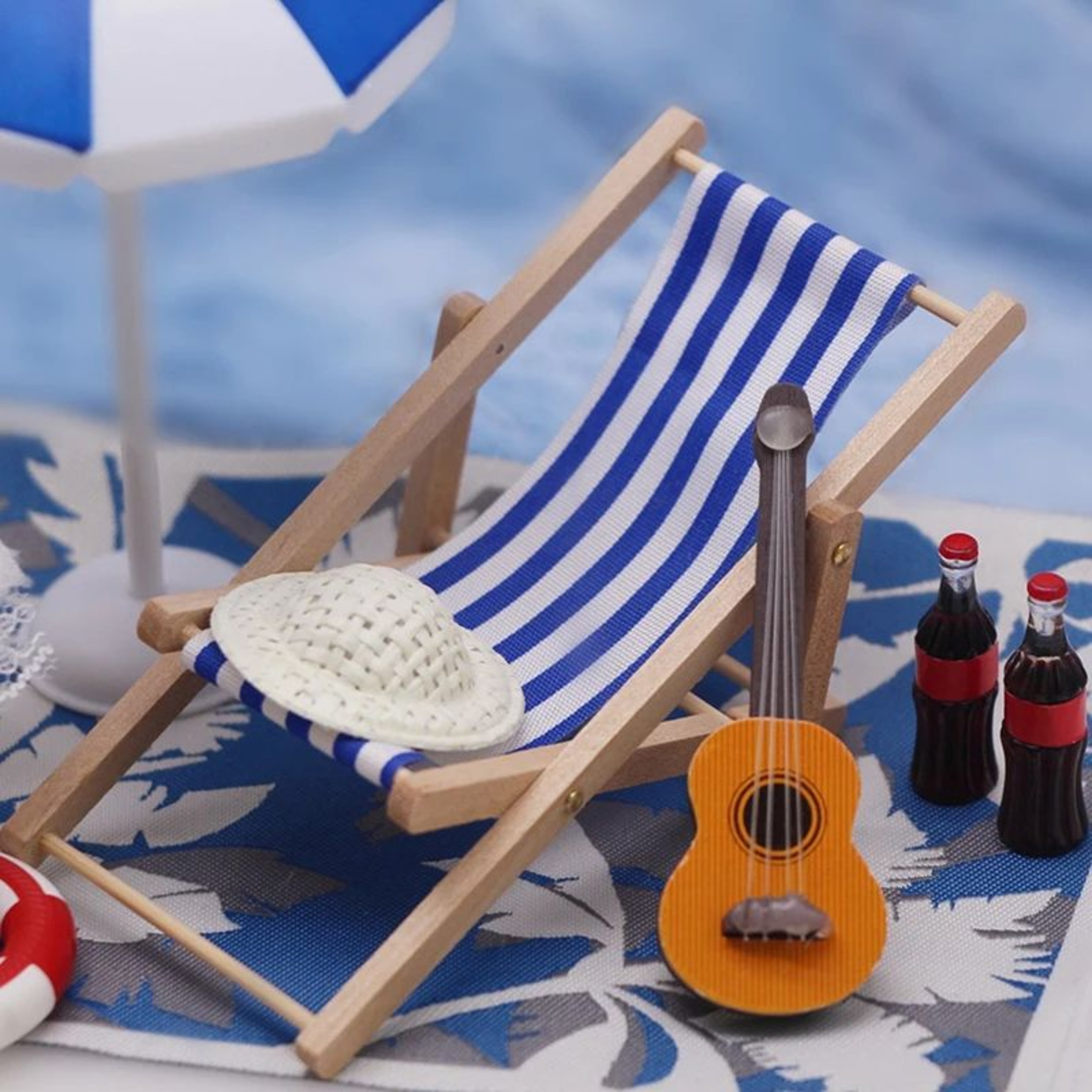 Mini Dollhouse Beach Chair And Umbrella Set Fairy Garden Decor 3