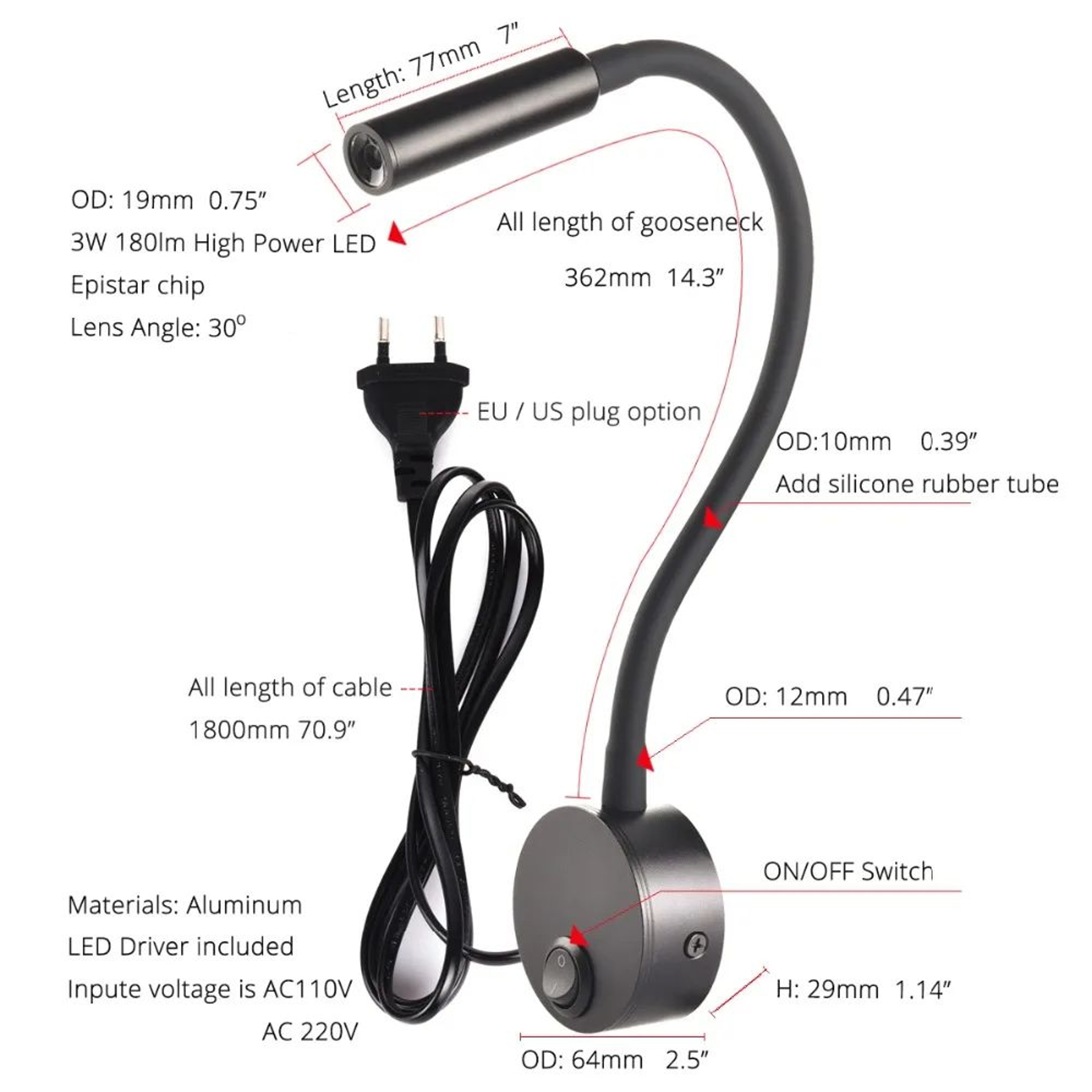 Flexible Gooseneck Clamp Wall Lamp LED Bedside Reading Light 1