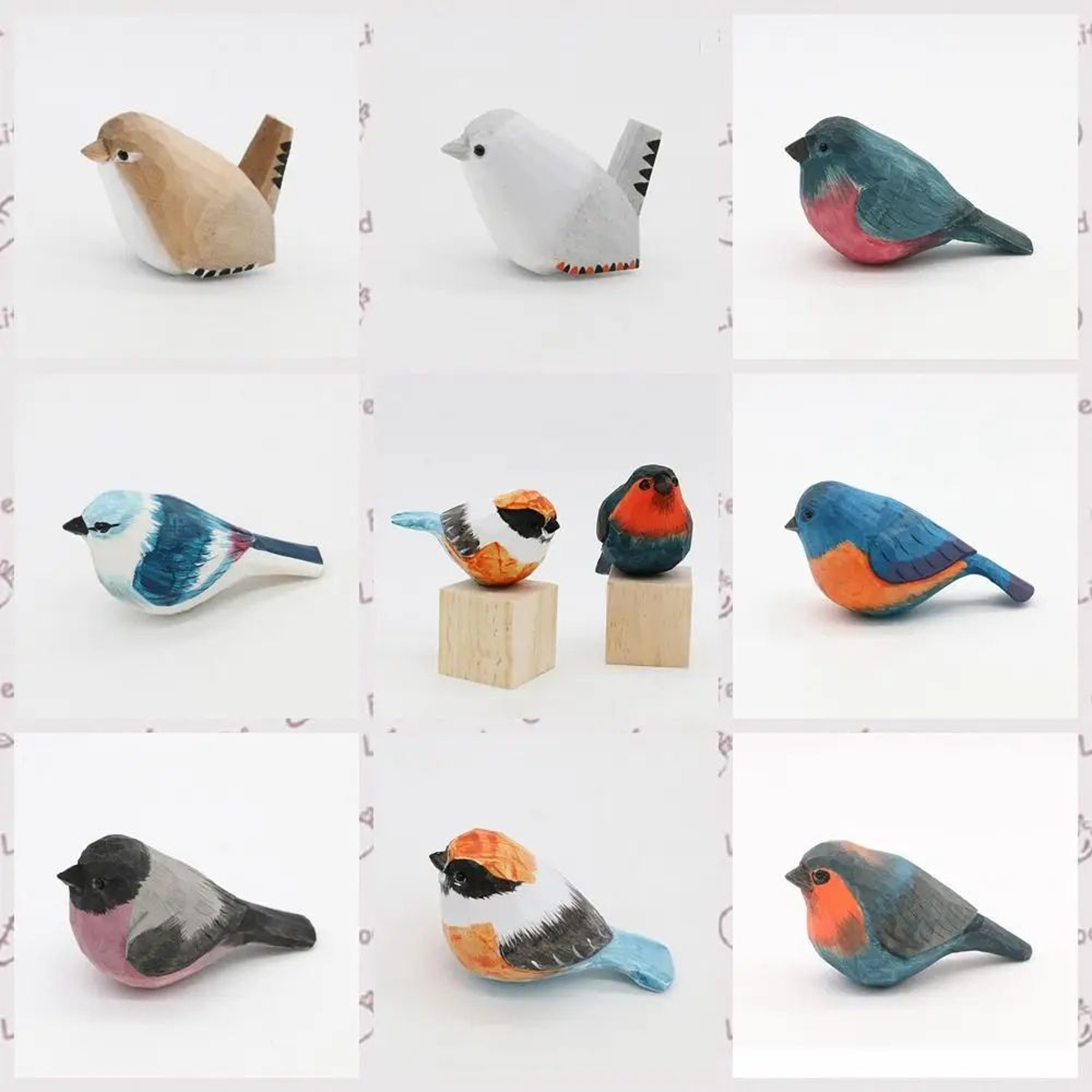 Handmade Wooden Bird Figurine Cute Carved Mini Decor 1