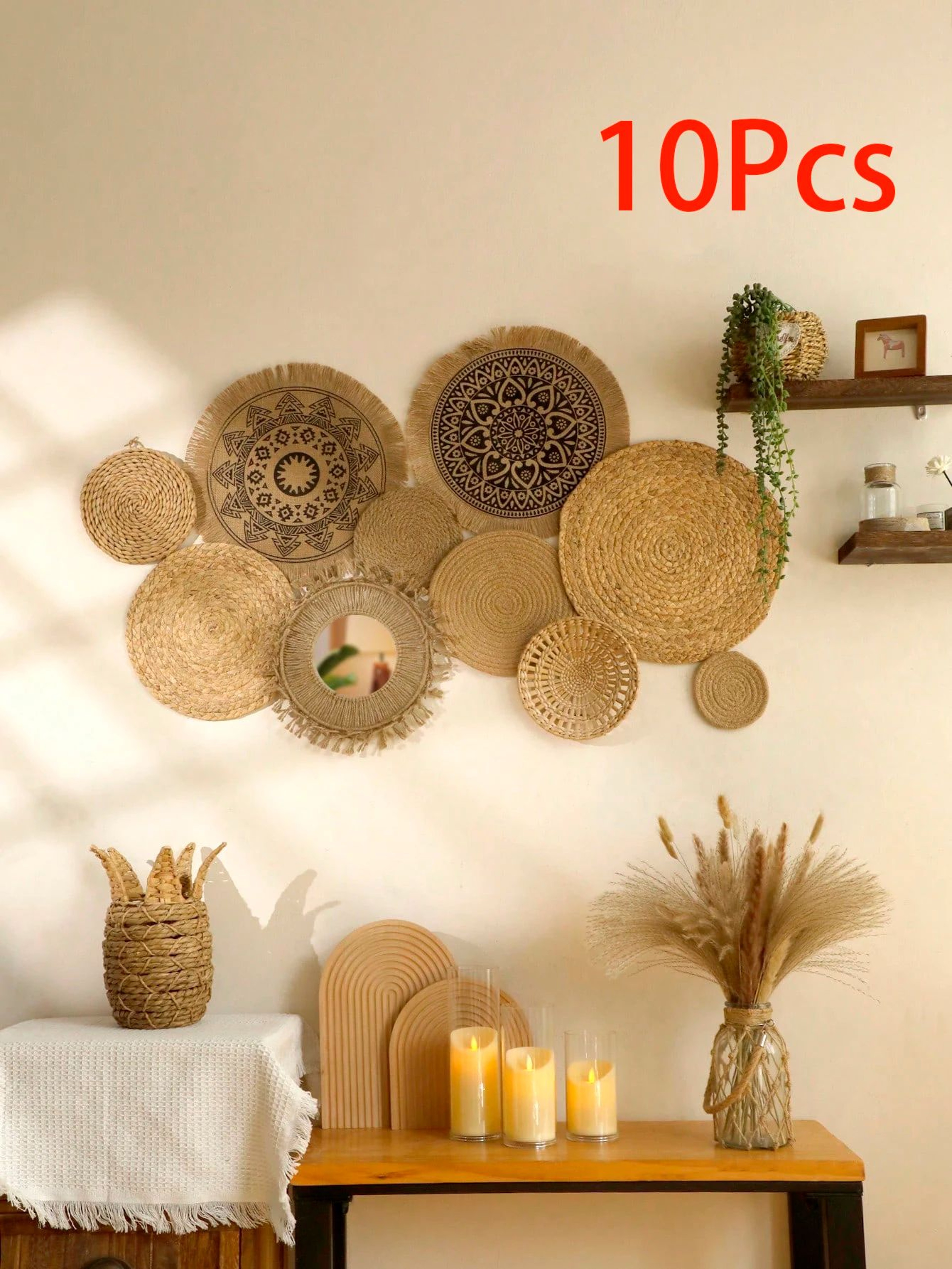 Handmade Boho Woven Wall Basket Decor 16