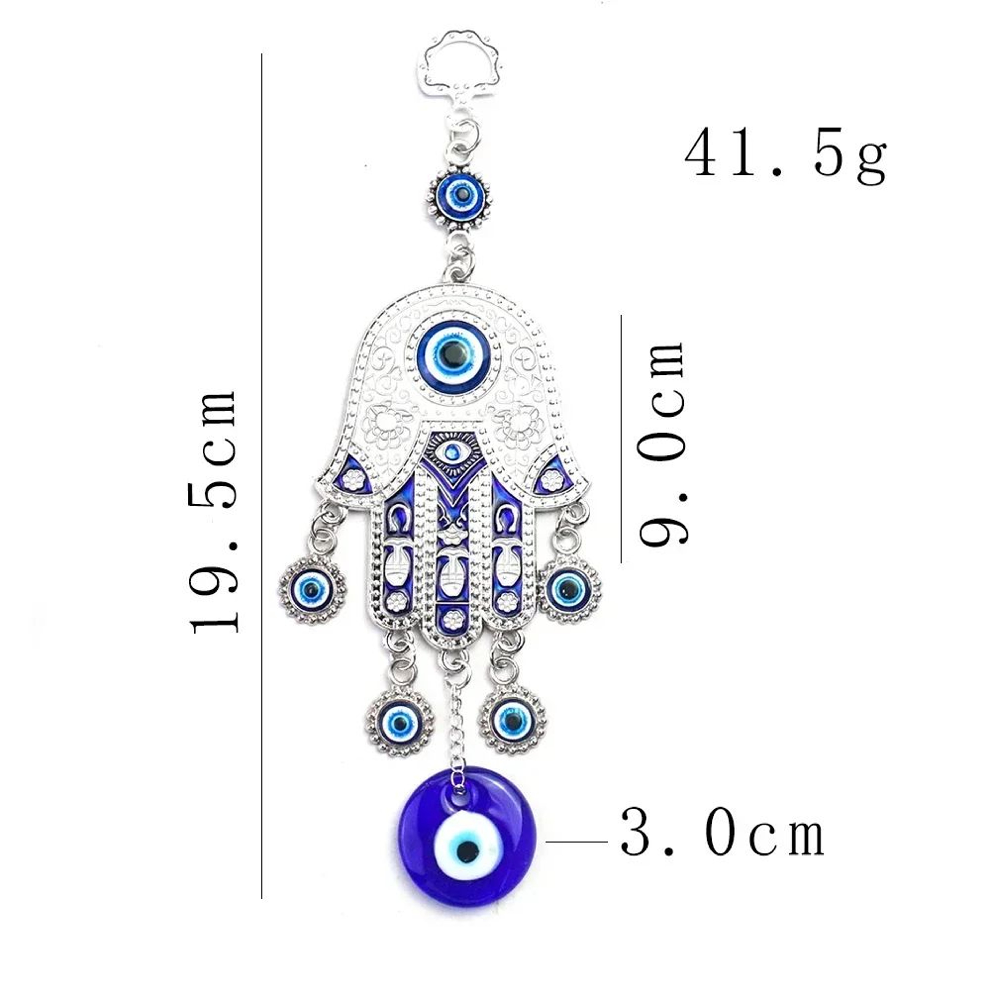 Geometric Fatima Hand Blue Eye Wind Chime Decor 7
