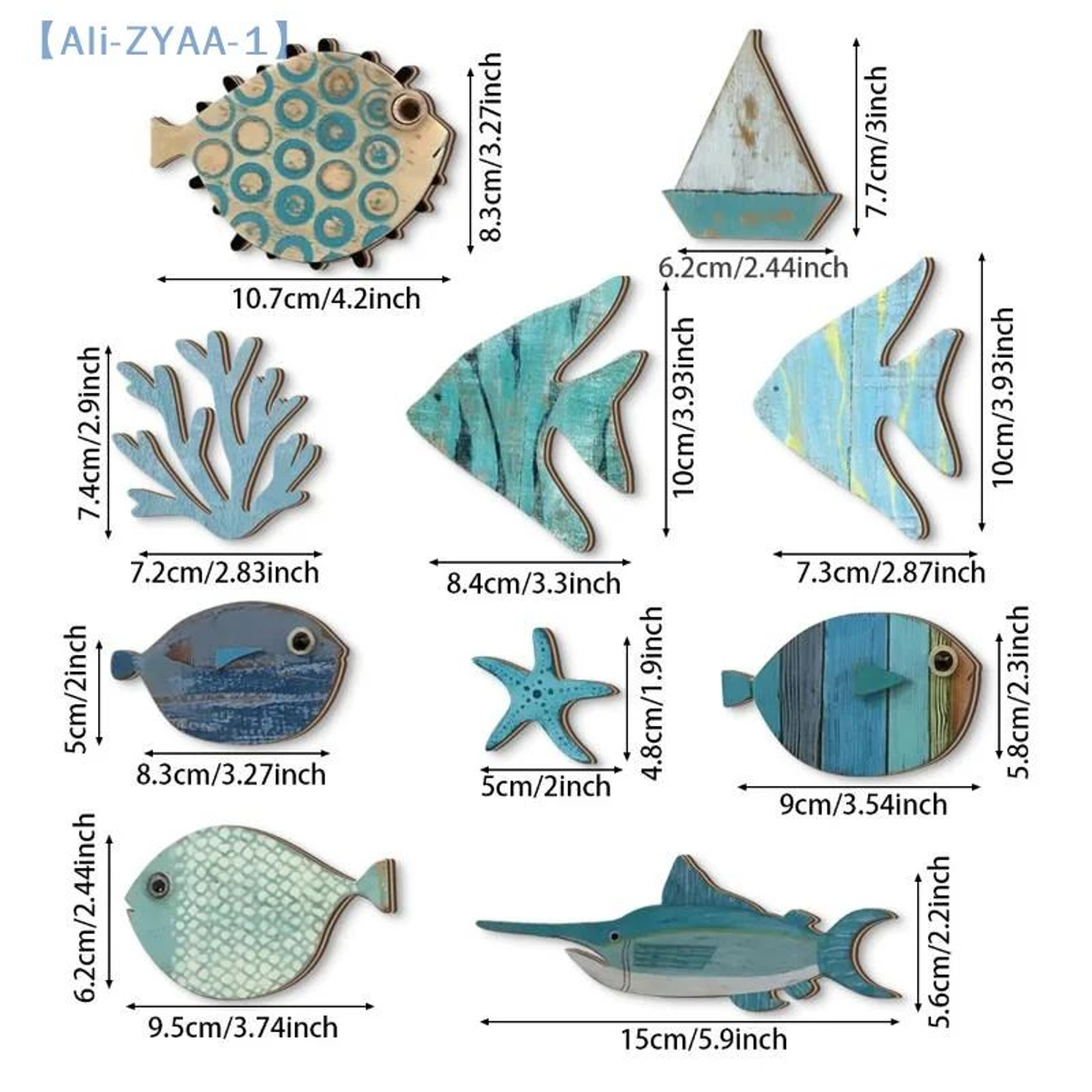 Wooden Fish Wall Decor Set 5