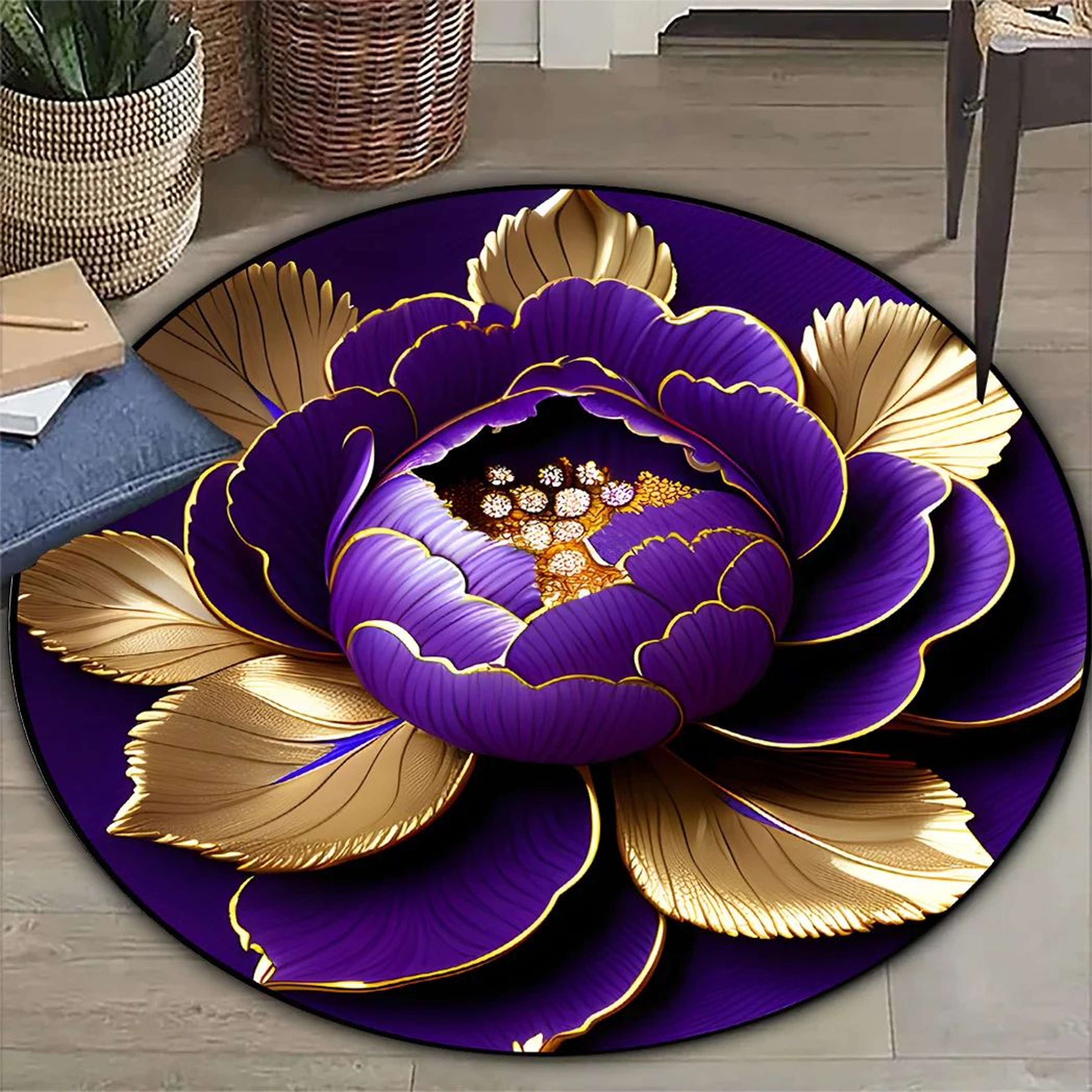 Purple Peony Round Area Rug 2
