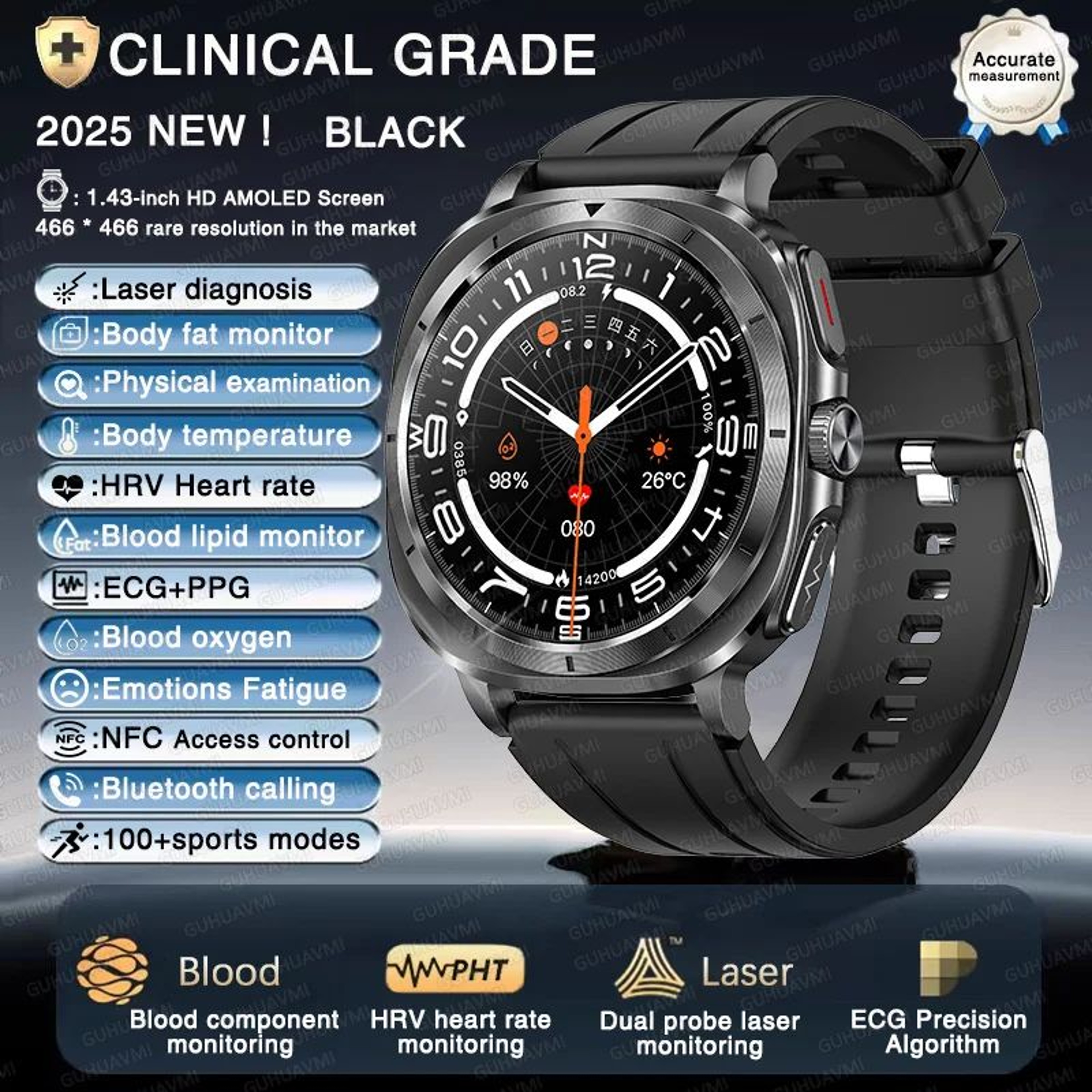 AI ECG PPG Health Smartwatch With Laser Analysis 15