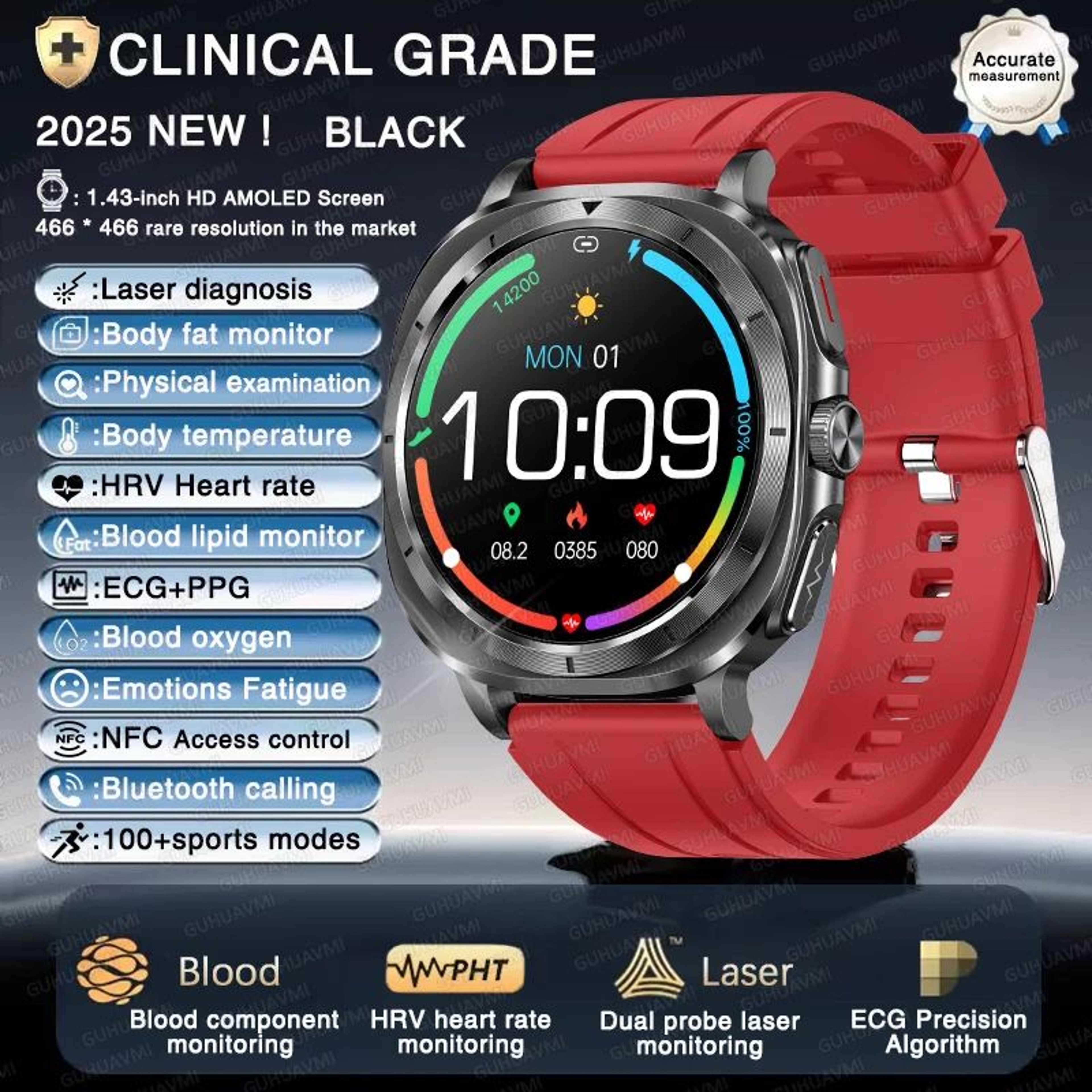 AI ECG PPG Health Smartwatch With Laser Analysis 14